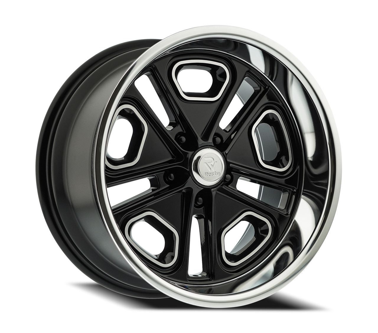 22" Resto Del Ray Glossy Black Milled Diamond Cut Lip 22x8.5 5x4.75 1mm Wheel
