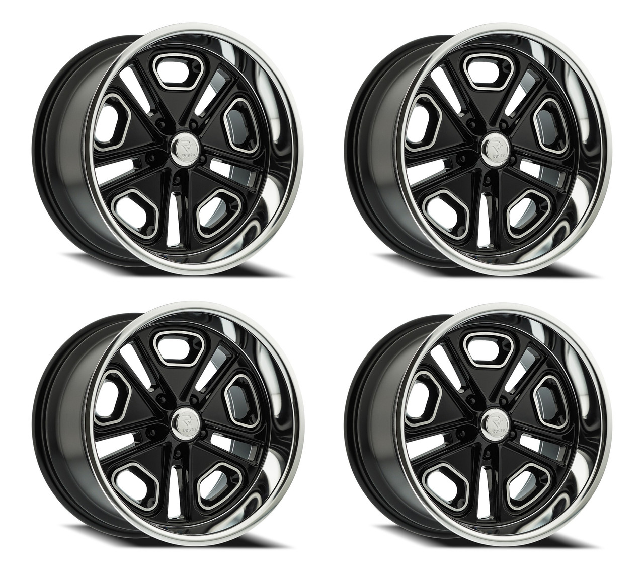 Set 4 17" Resto Del Ray Gloss Black Center Milled Diamond Cut Lip 17x8 5x4.5 1mm