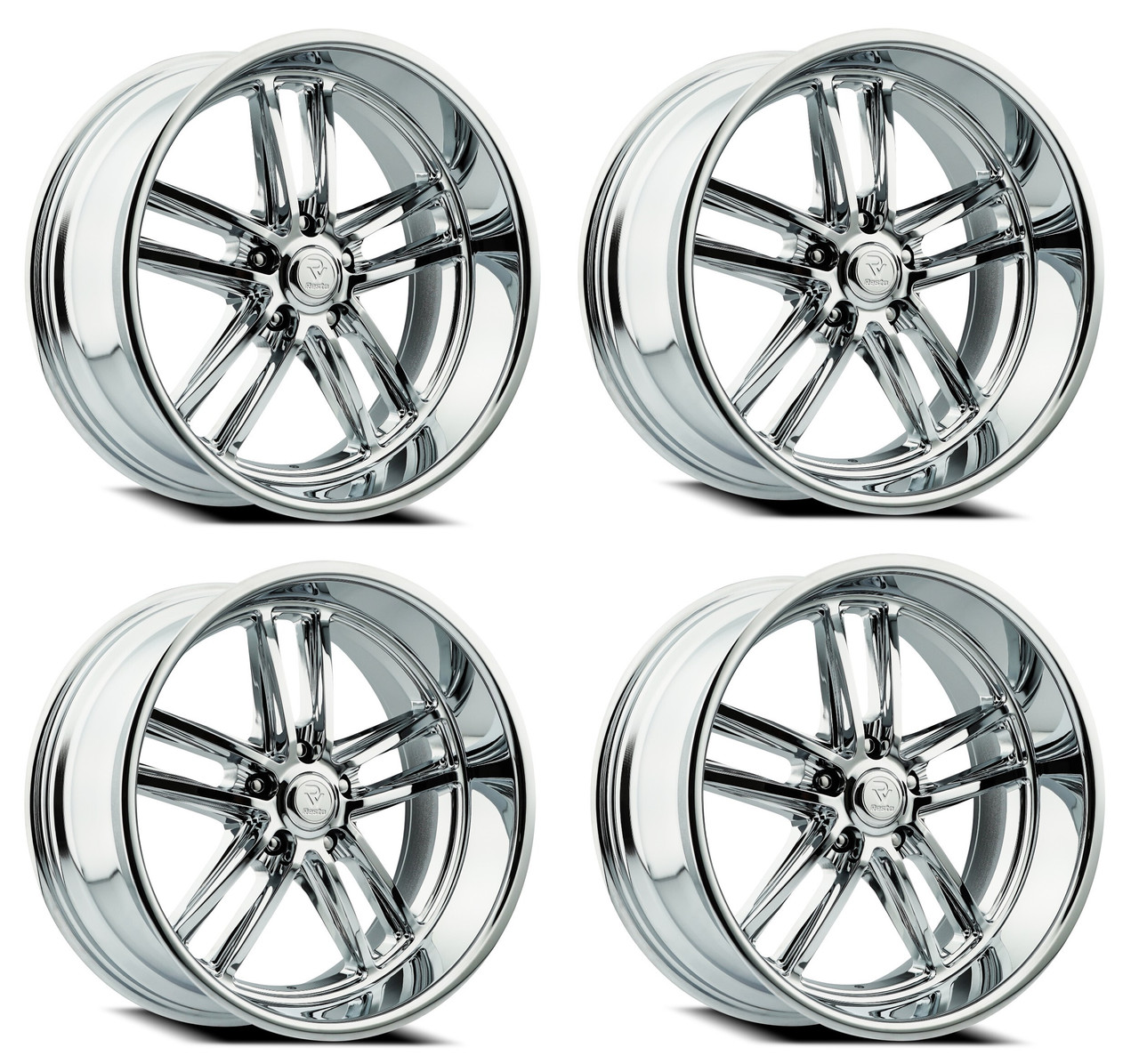 Set 4 24" Resto Maverick Milled Window Chrome Plated 24x10 Wheels 6x5.5 25mm Rim