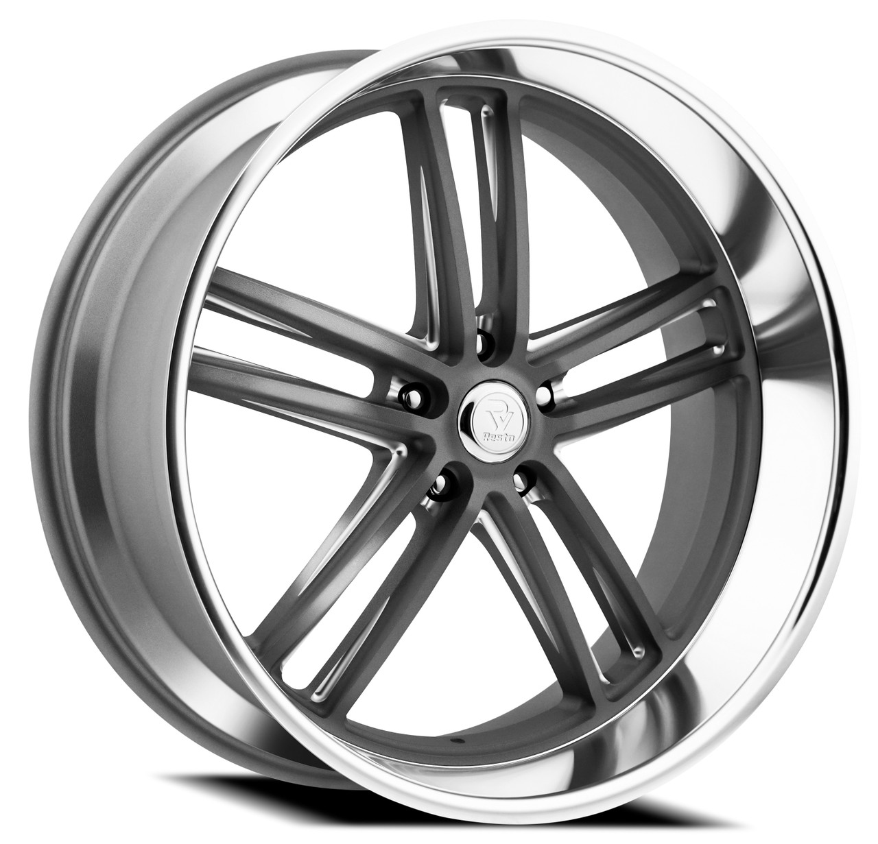 24" Resto Maverick Texture Gun Metal Milled Diamond Cut Lip 24x10 Wheel 5x5 5mm