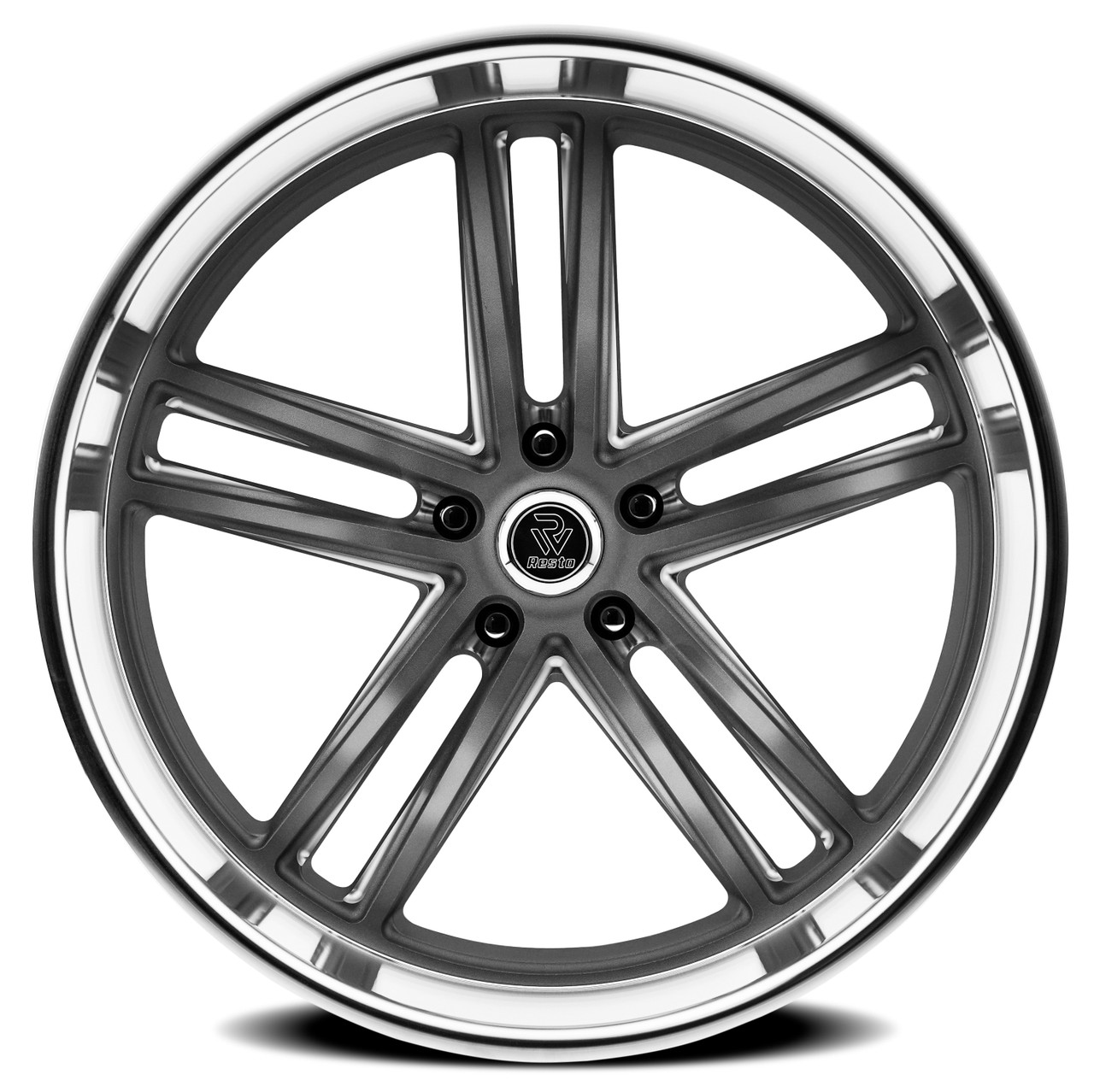 24" Resto Maverick Texture Gun Metal Milled Diamond Cut Lip 24x10 Wheel 5x5 5mm