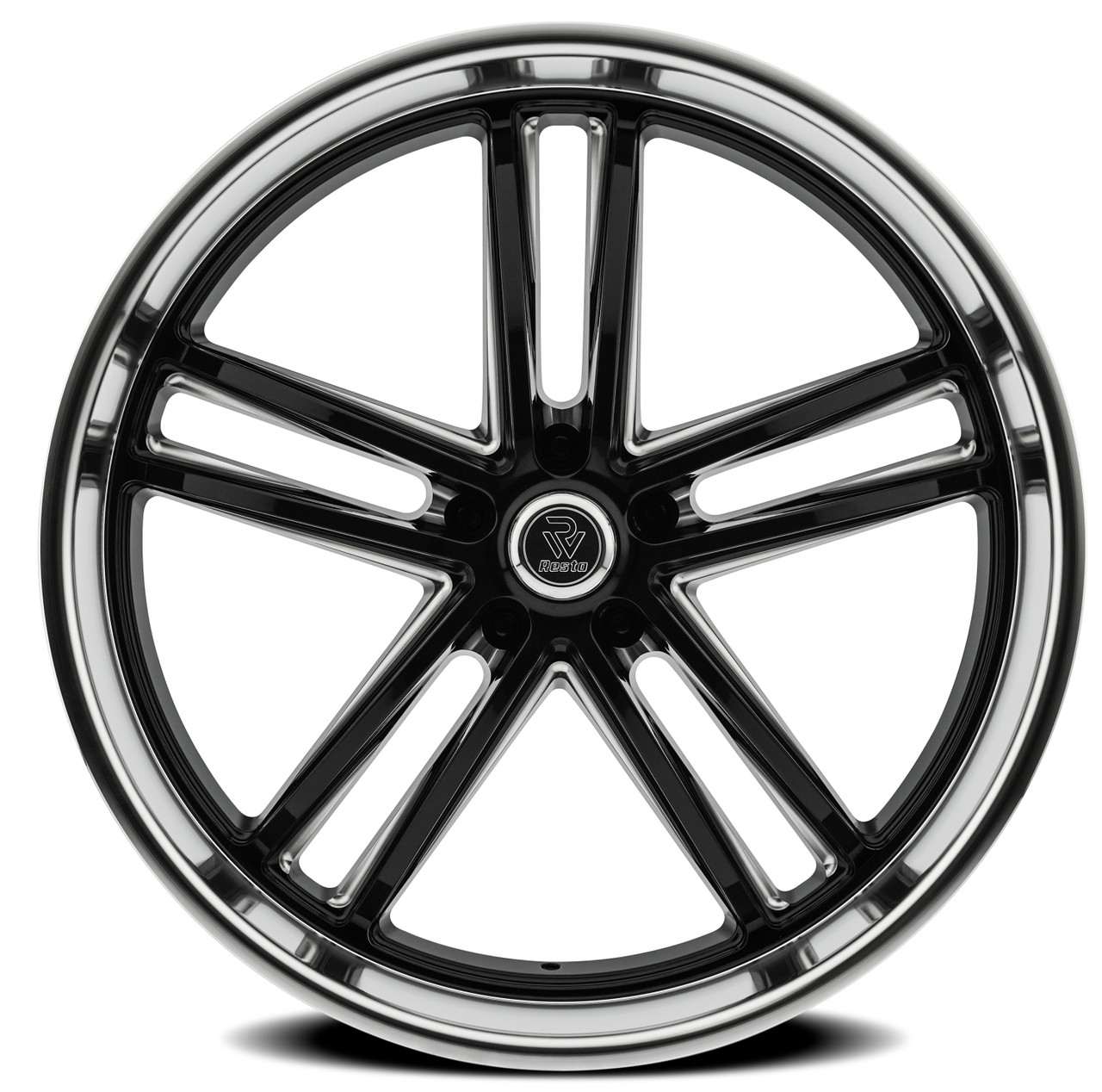 24" Resto Maverick Glossy Black Milled Window Diamond Cut Lip 24x9 5x5 1mm Wheel