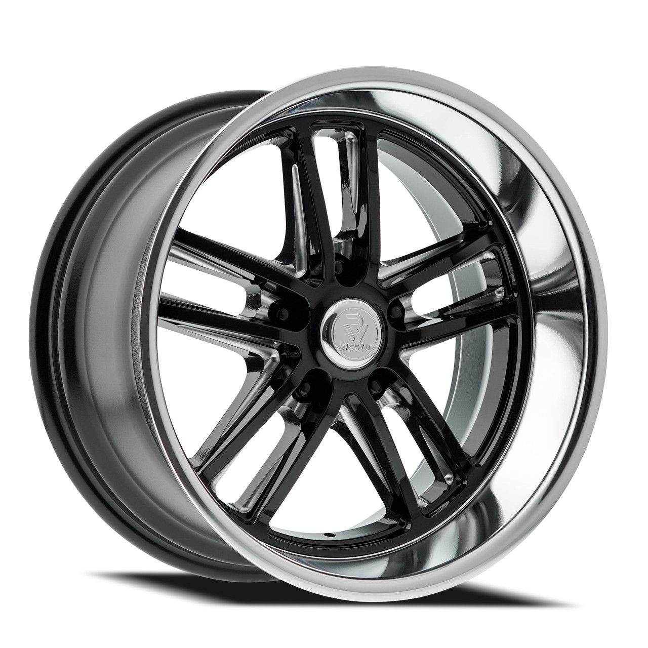 Set 4 22" Resto Maverick Glossy Black Milled Diamond Cut Lip 22x10.5 5x5 12mm