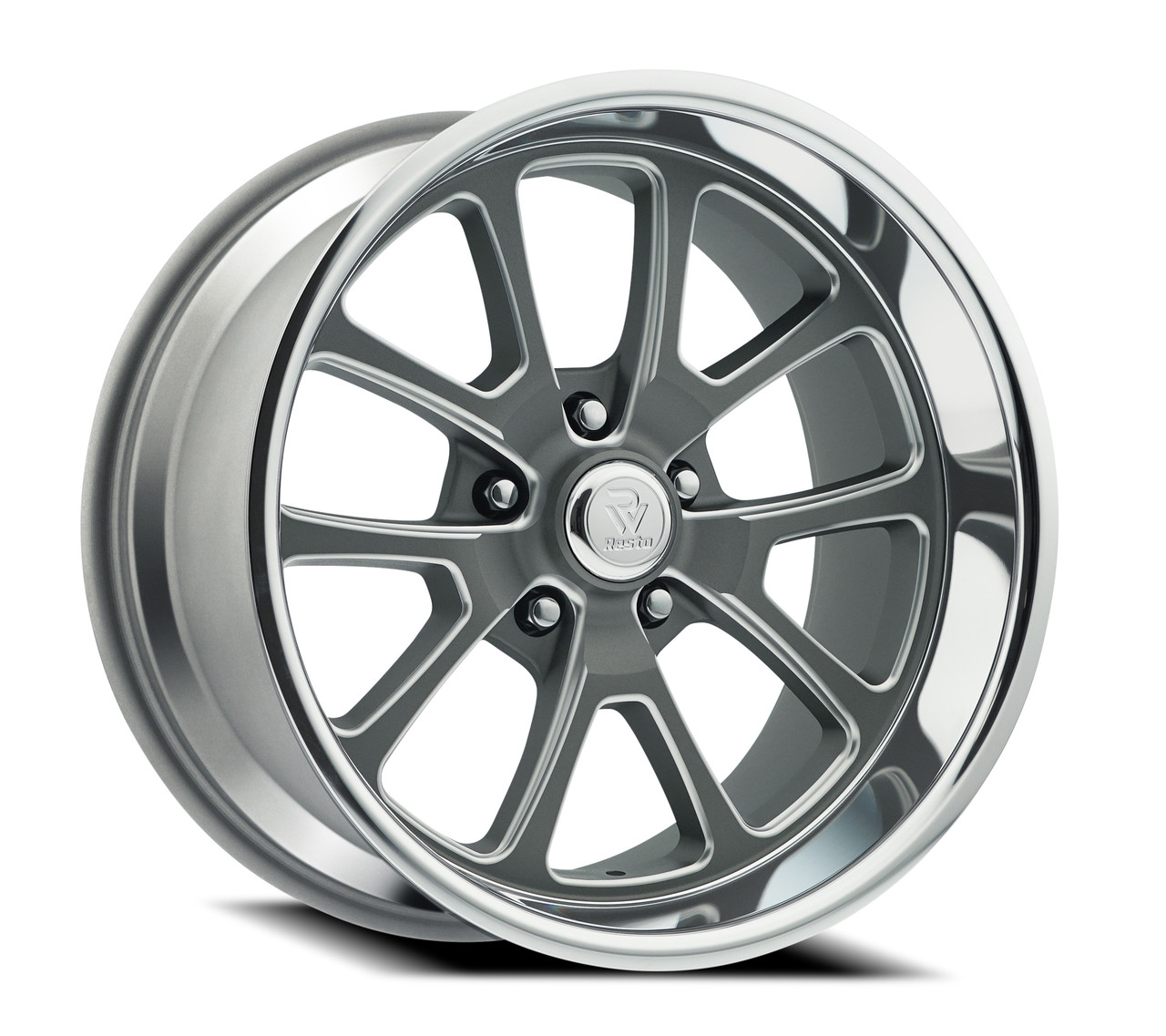 22" Resto Laguna Texture Gun Metal Center Milled Diamond Cut Lip 22x10.5 5x5 1mm