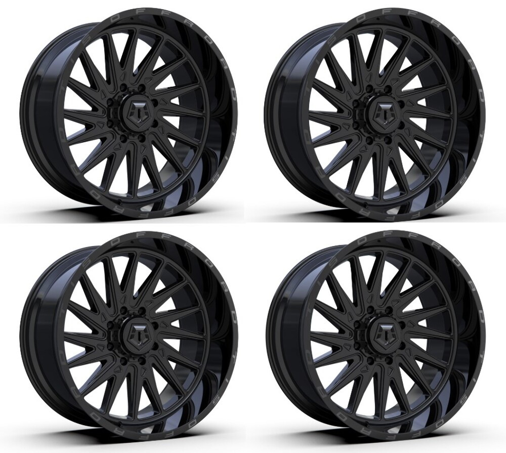 Set 4 24" TIS 547B Gloss Black Wheels 24x14 8x6.5 -76mm Lifted Offroad Truck Rim