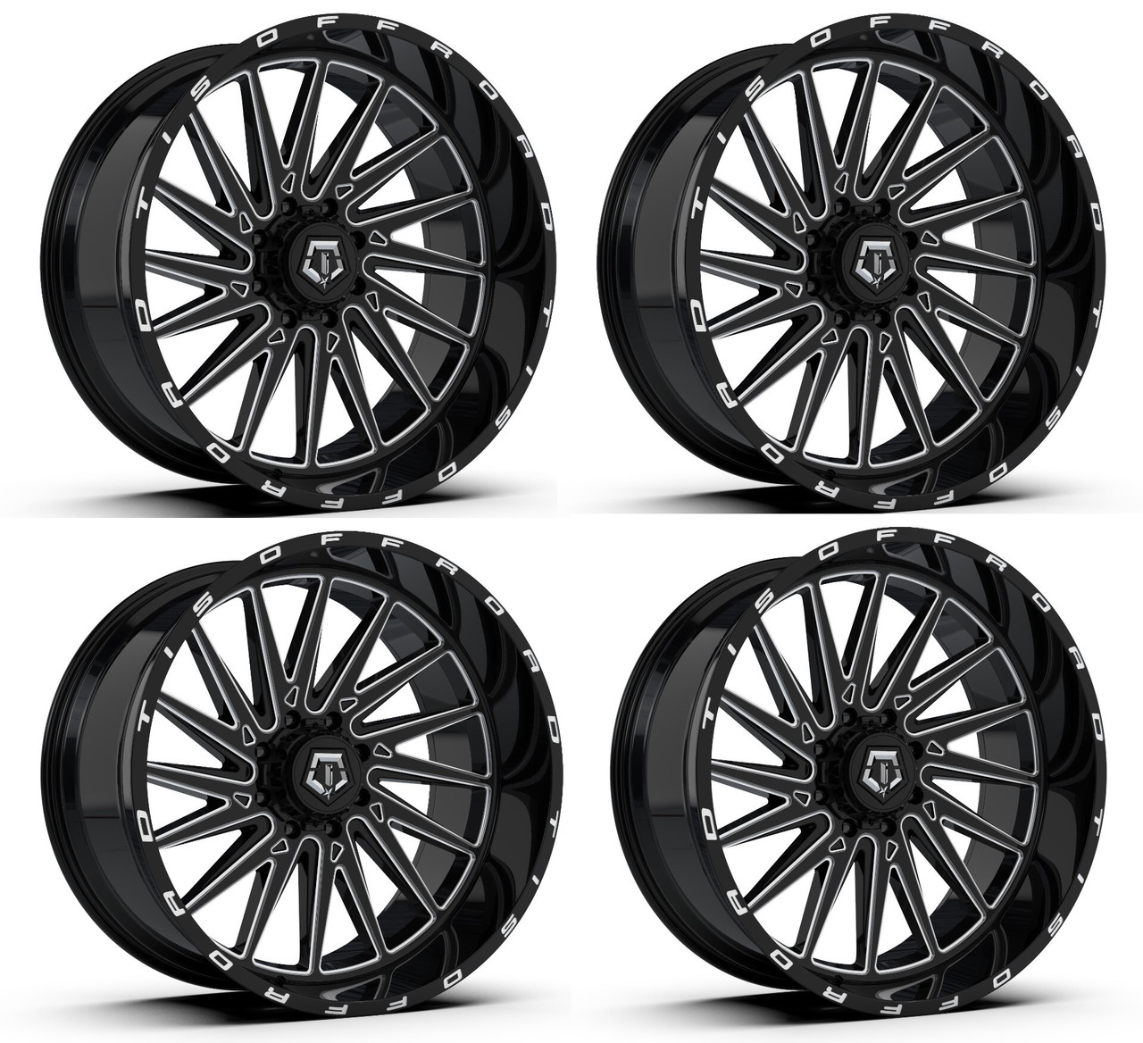 Set 4 20" TIS 547BM Gloss Black Milled Accents 20x10 6x135 6x5.5 -25mm Wheels
