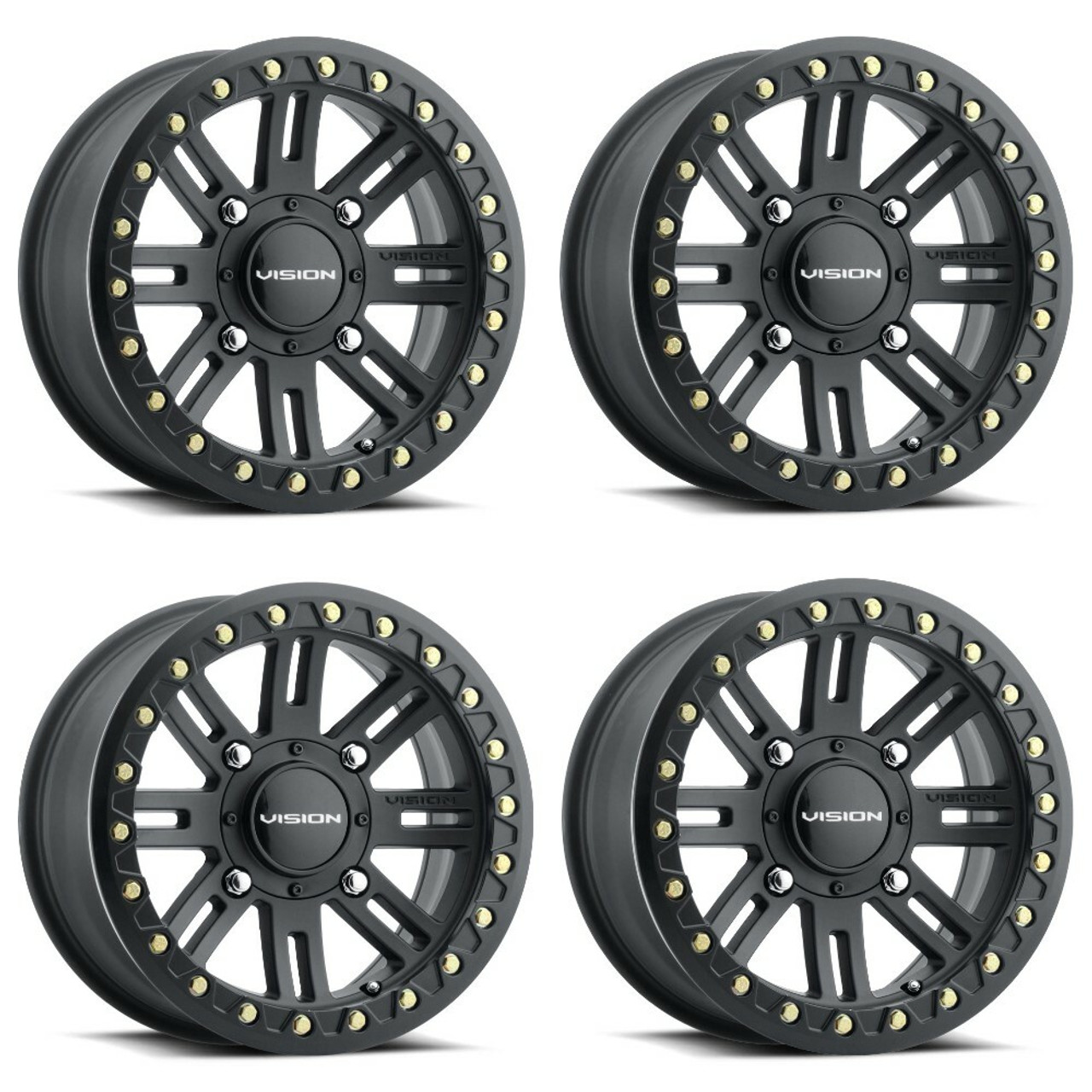 Set 4 15" Vision ATV 356 Manx 2 Beadlock Satin Black Wheels 15x7 4x156 38mm Rims