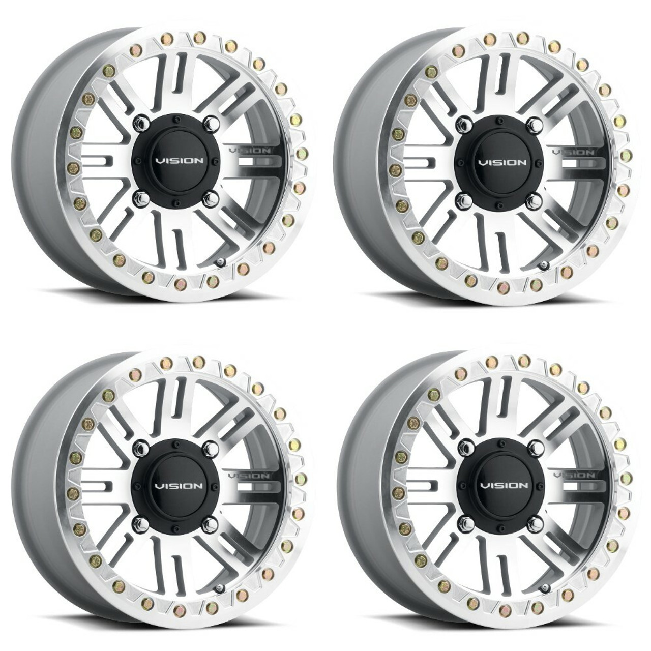 Set 4 15" Vision ATV 356 Manx 2 Beadlock Machined Wheels 15x7 4x156 13mm Rims