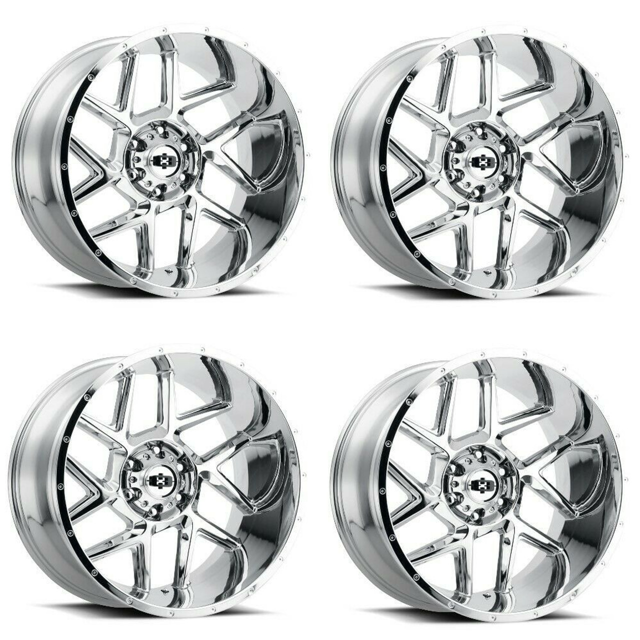 Set 4 20" Vision Off-Road 360 Sliver Chrome Wheels 20x10 8x6.5 Truck Rims -25mm