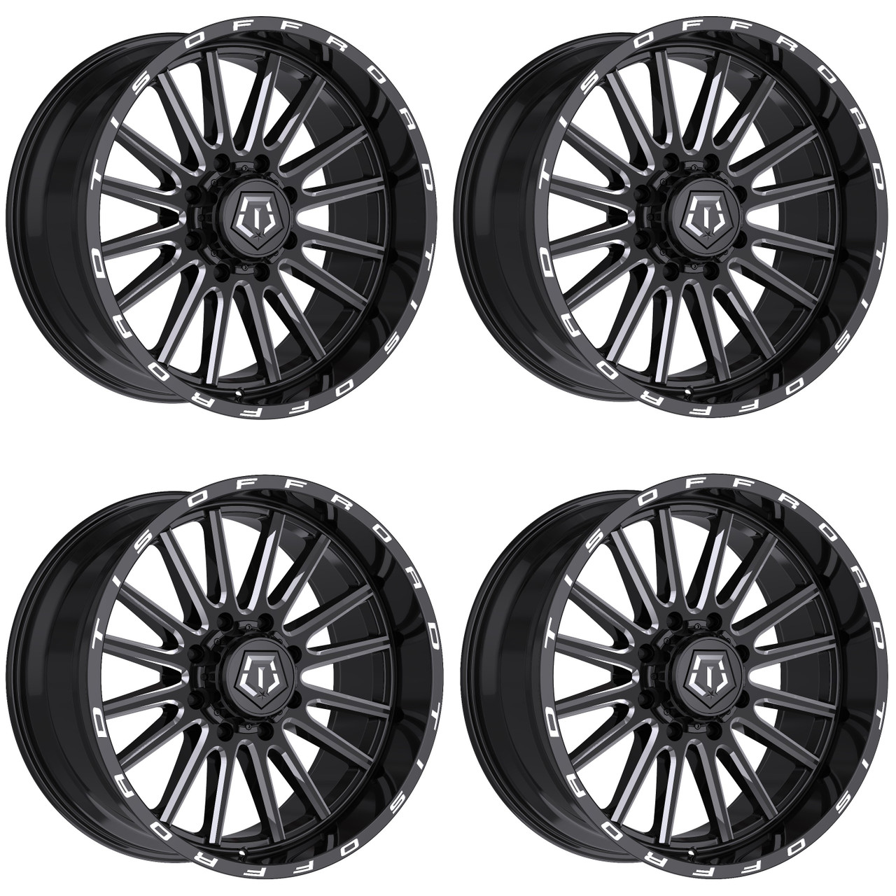 Set 4 20" TIS 567BM Gloss Black Milled Accents Wheels 20x10 8x170 -25mm Rims