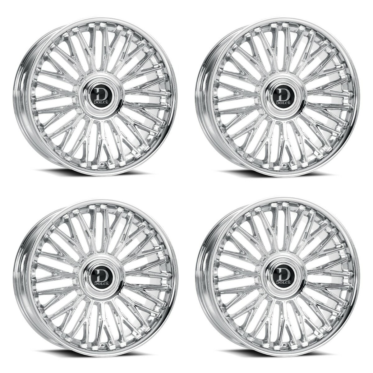 Set 4 24" Dolce Luxury Lusso 24x10 6x135 6x5.5 25mm Chrome Floating Cap Wheels