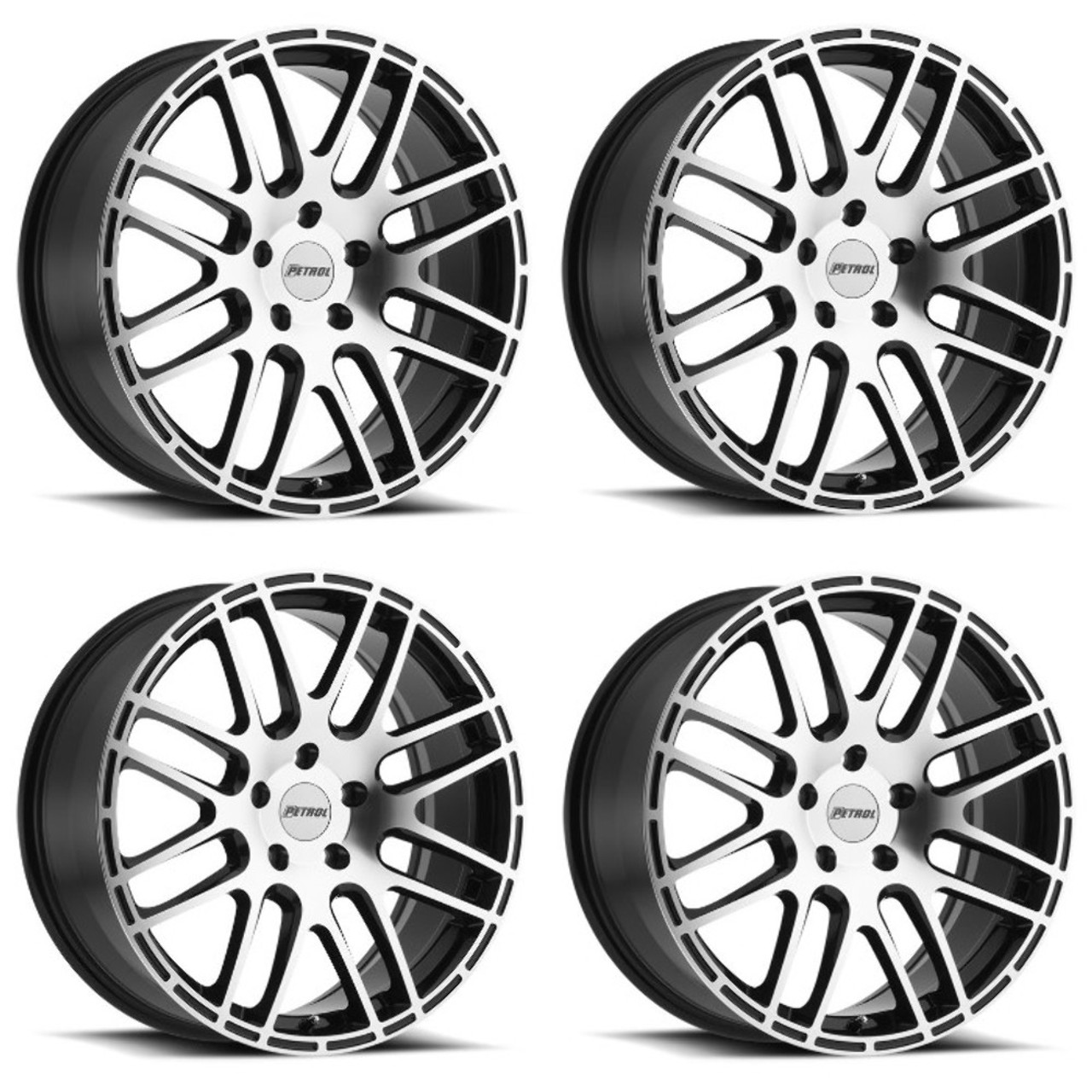 Set 4 Petrol P6A 19x8 5x100 Gloss Black W/ Machined Cut Face Wheels 19" 35mm