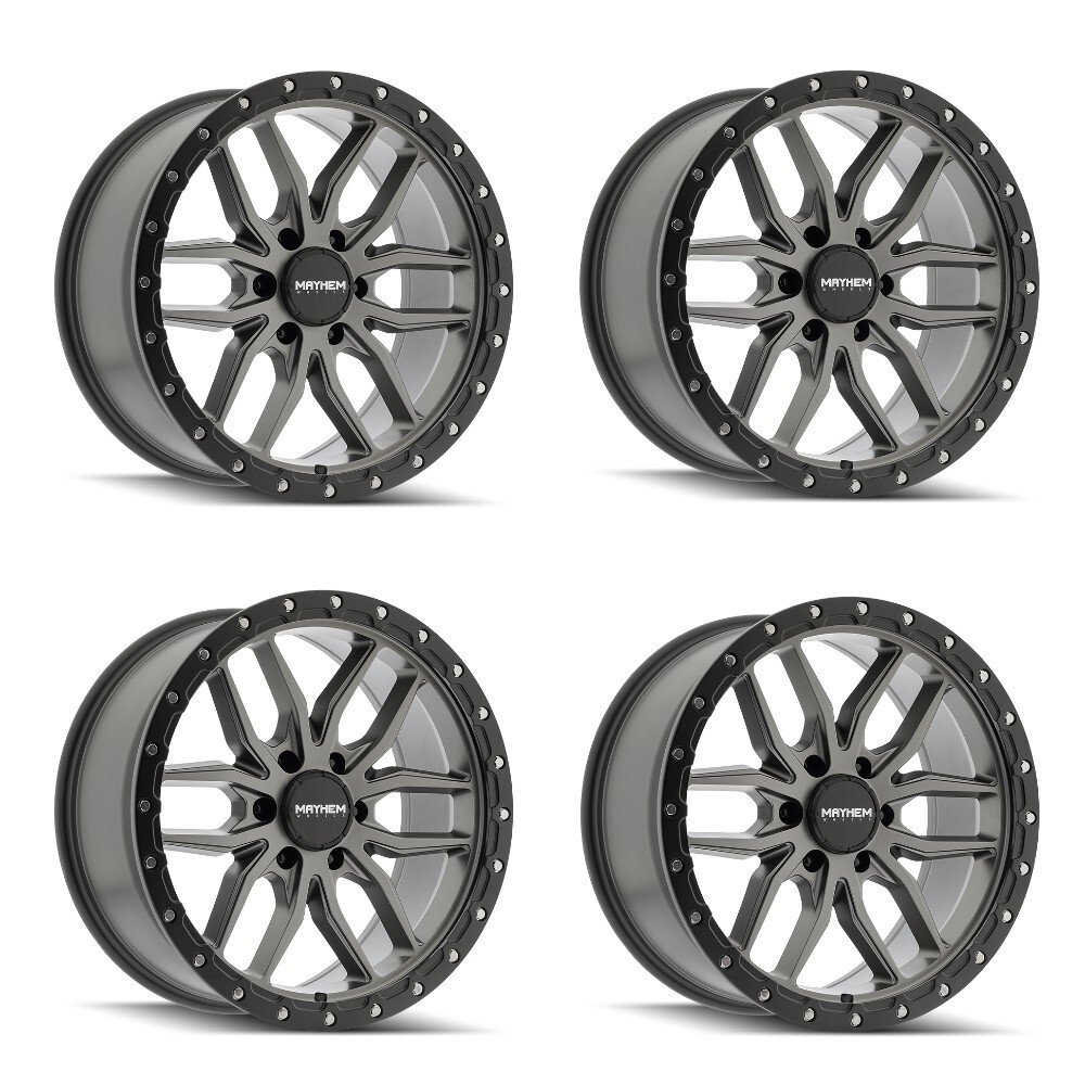 Set 4 20" Mayhem Vector Matte Gunmetal Black Lip 20x9 Wheels 8x180 18mm Rims
