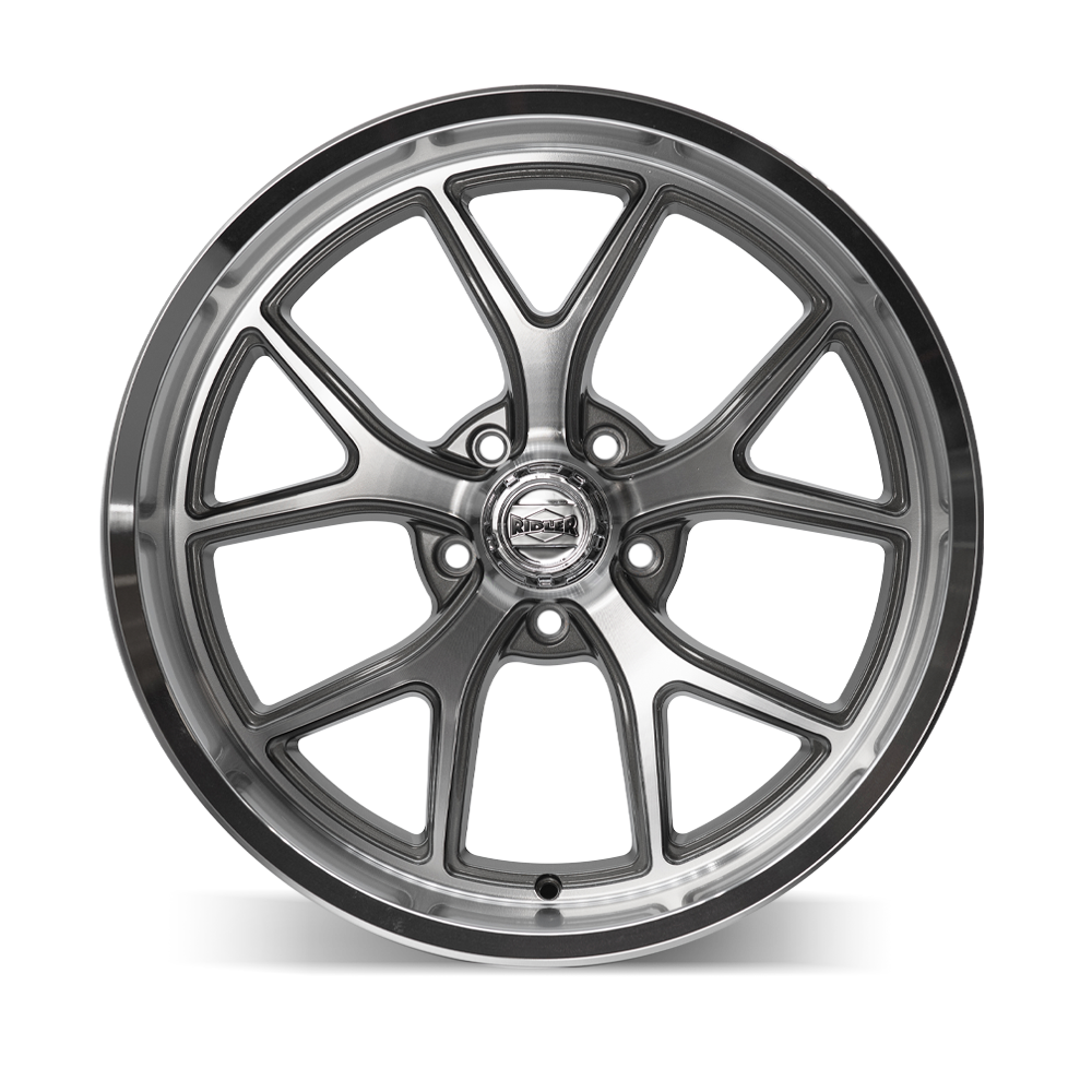 18" Ridler 661 Gloss Grey Diamond Cut Face & Lip Wheel 18x8 5x5 0mm Classic Rim