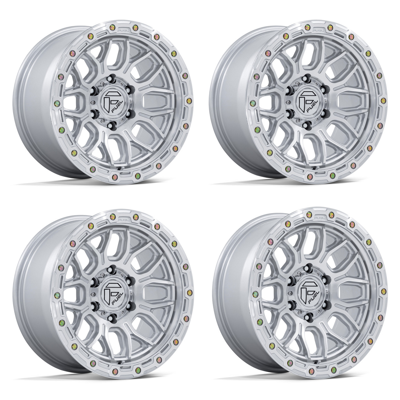 Set 4 20" Fuel FC881 Surge Gloss Silver Machined Face 20x9 Wheels 8x6.5 1mm Rims