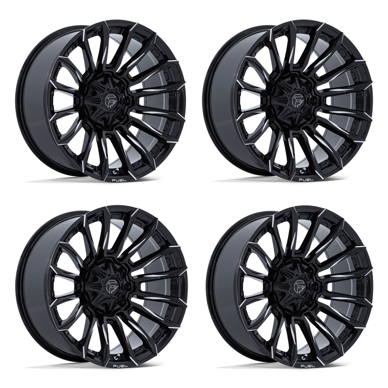 Set 4 20" Fuel FC889 Blade Gloss Black Milled 20x10 Wheels 5x5 5x5.5 -18mm Rims Offroad Truck Wheels
