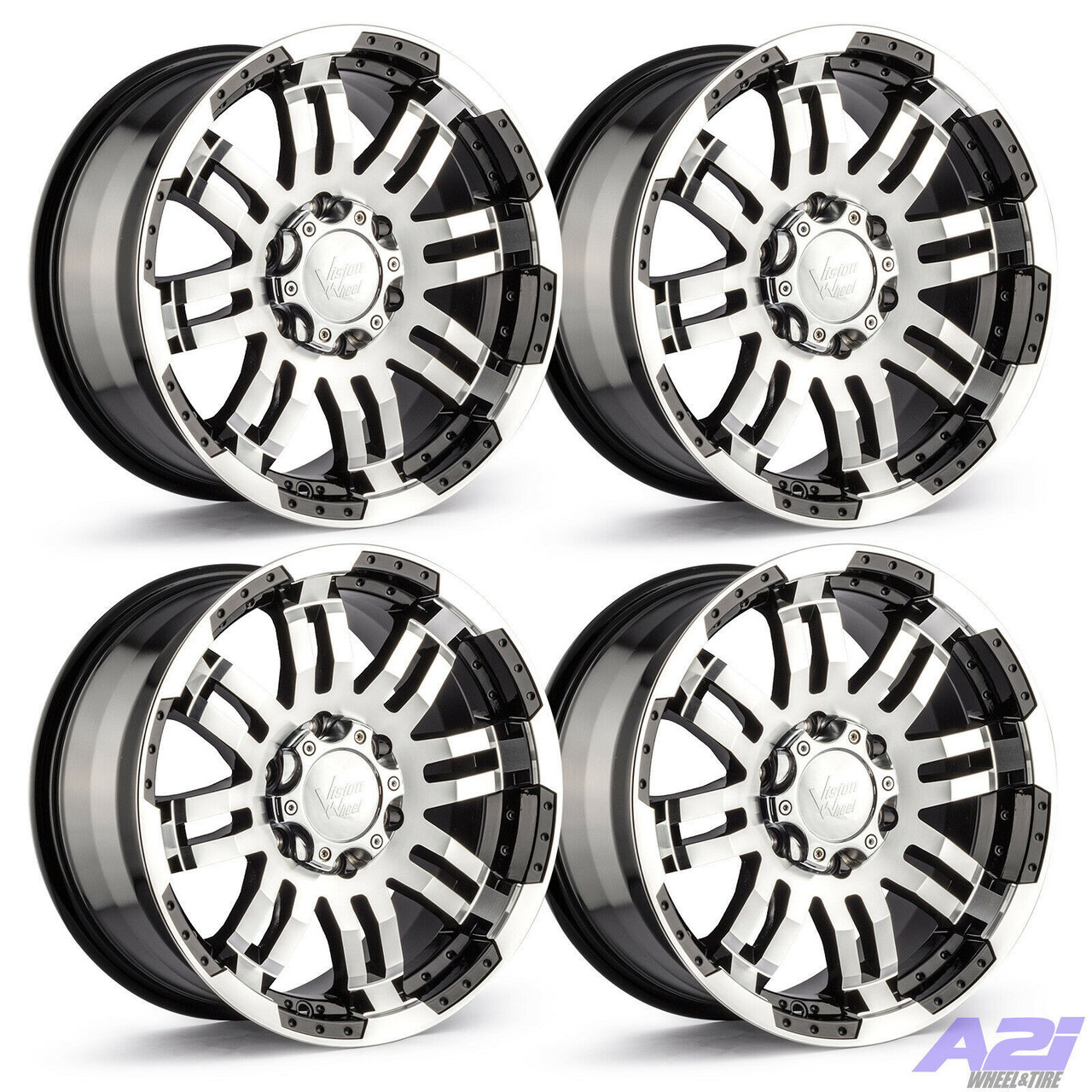 Set 4 17" Vision 375 Warrior Gloss Black Machined Face Wheels 17x8.5 6x5.5 25mm