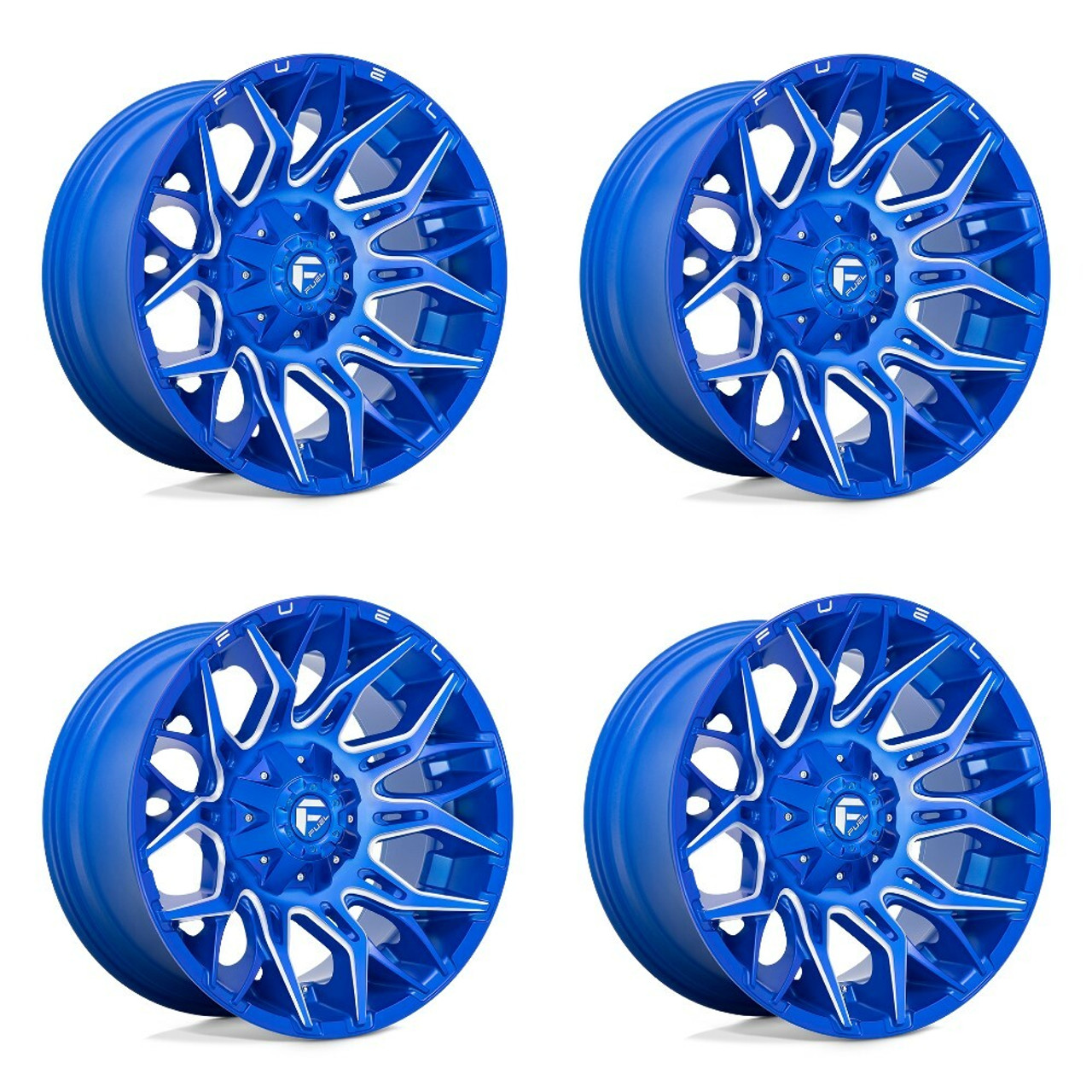 Set 4 Fuel D770 Twitch 20x10 8x180 Anodized Blue Milled Wheels 20" -18mm