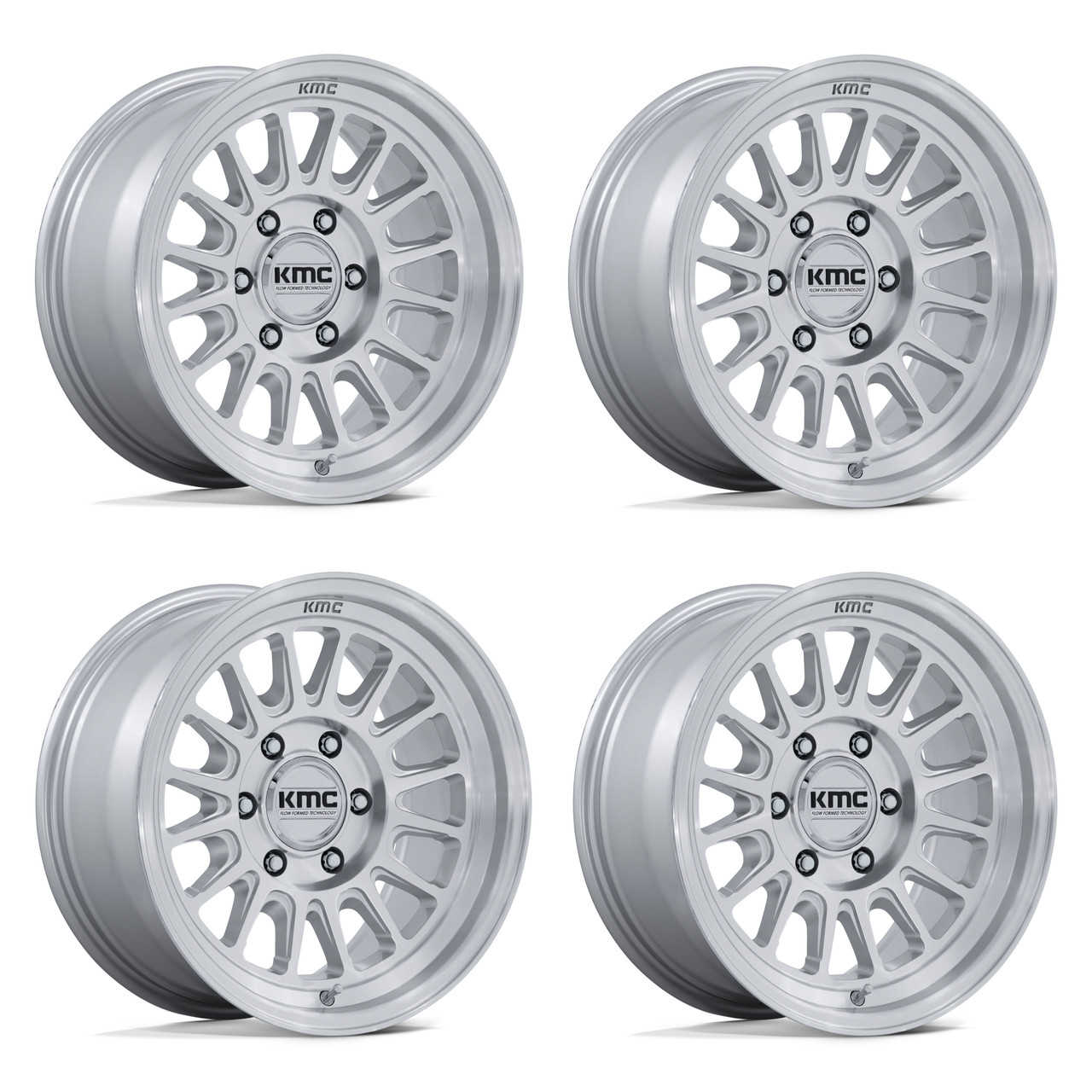 Set 4 18" KMC KM733 Impact FFT Gloss Silver Machined 18x9 Wheels 6x5.5 18mm Rims Offroad Truck SUV Wheel