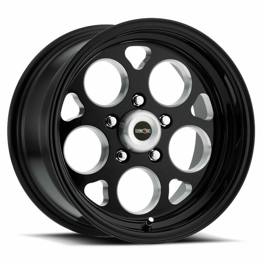 Set 4 15" Vision 561 Sport Mag Gloss Black with Milled Windows 15x8 Wheels 5x5 (5x127) 0mm Rims