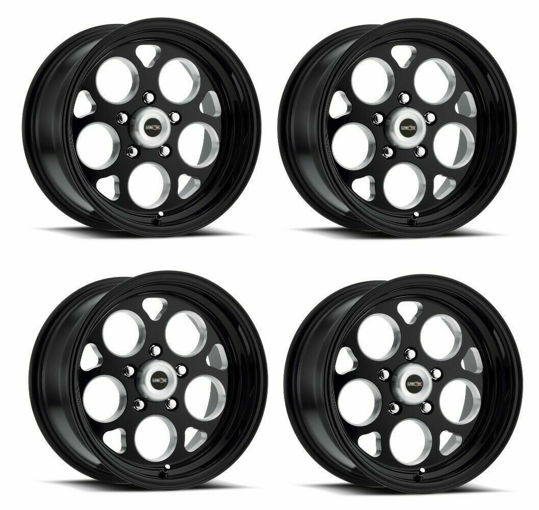 Set 4 15" Vision 561 Sport Mag Gloss Black with Milled Windows 15x8 Wheels 5x5 (5x127) 0mm Rims
