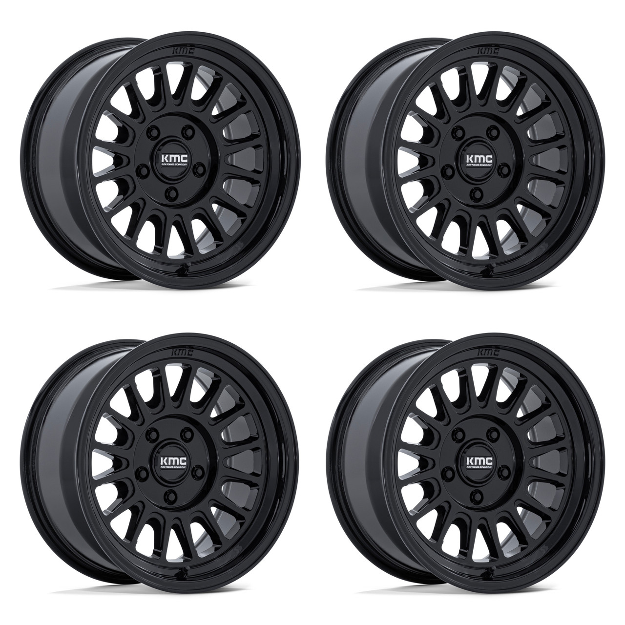 Set 4 18" KMC KM733 Impact FFT Gloss Black 18x9 Wheels 8x170 18mm Offroad Rims