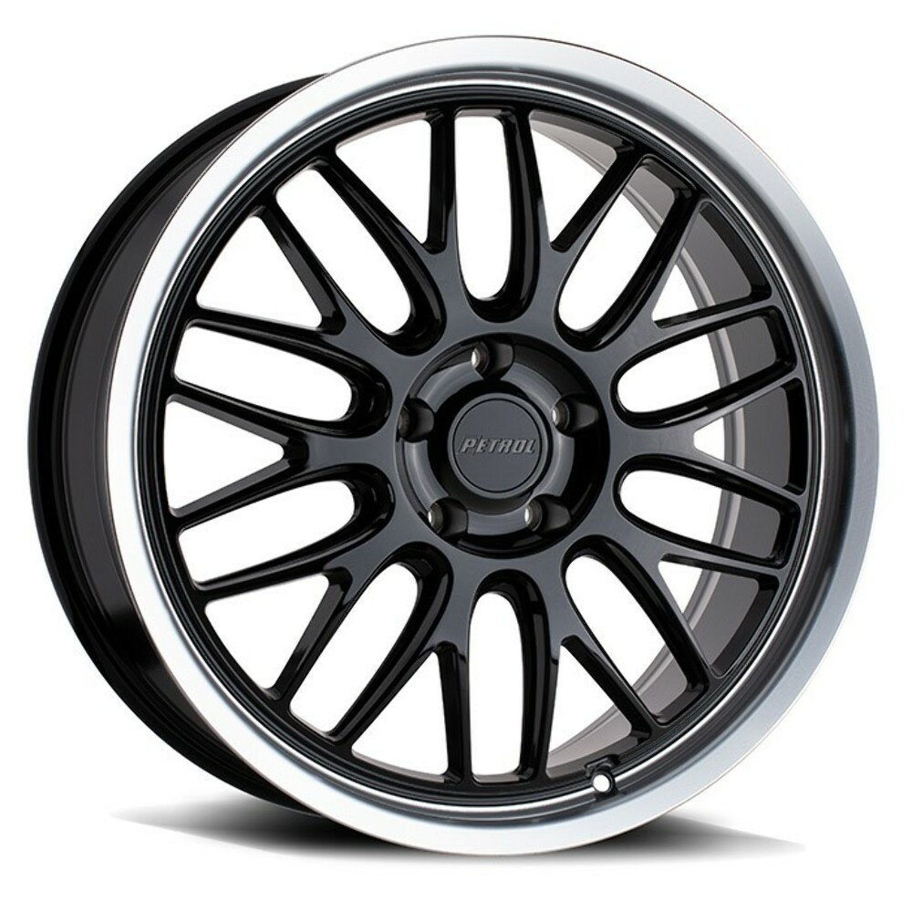 Set 4 20" Petrol P4C 20x8.5 5x112 40mm Gloss Black W/ Machined Cut Lip Wheels