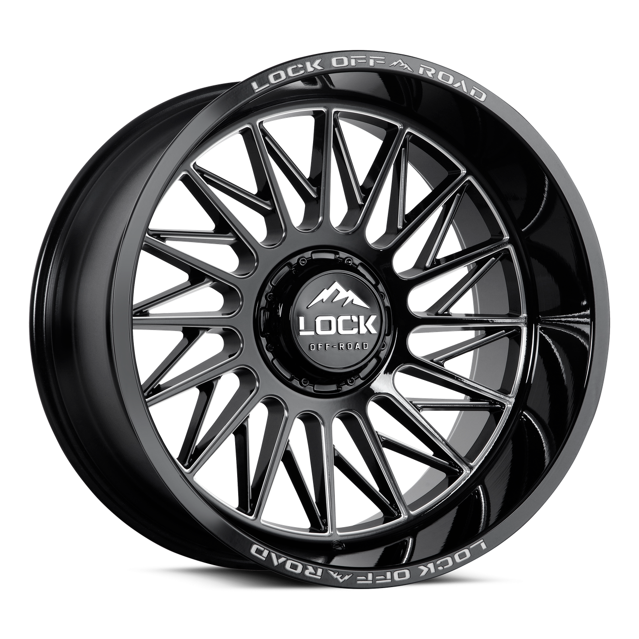 20" Lock X-Treme Assault Gloss Black Milled 20x9 Wheel 8x180 1mm Truck Rim