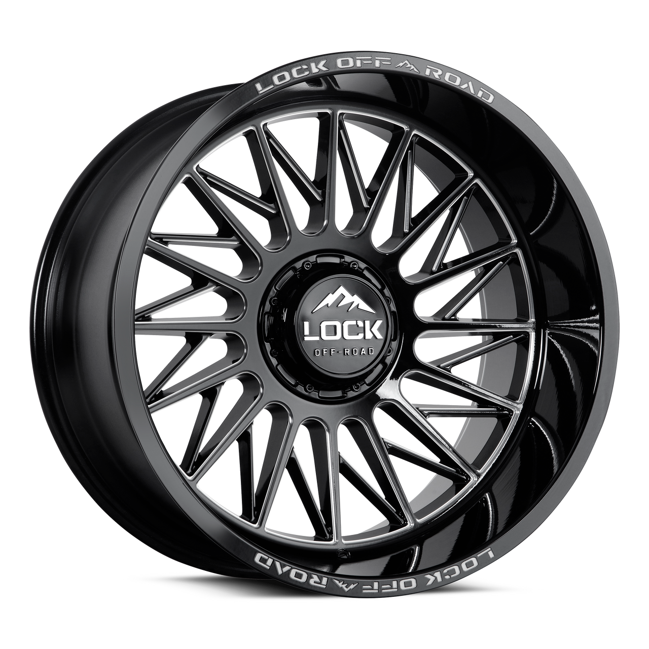 20" Lock X-Treme Assault Gloss Black Milled 20x10 Wheel 8x180 -18mm Truck Rim
