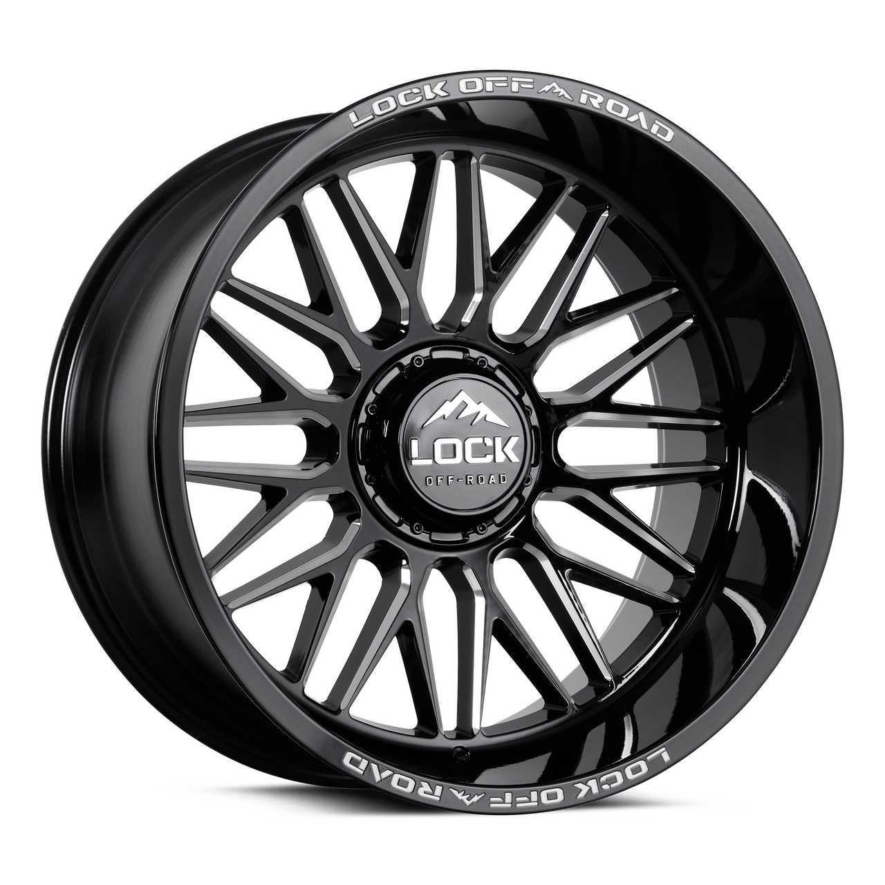 Set 4 22" Lock X-Treme Apex Gloss Black Milled 22x10 8x6.5 -18mm Truck Wheels