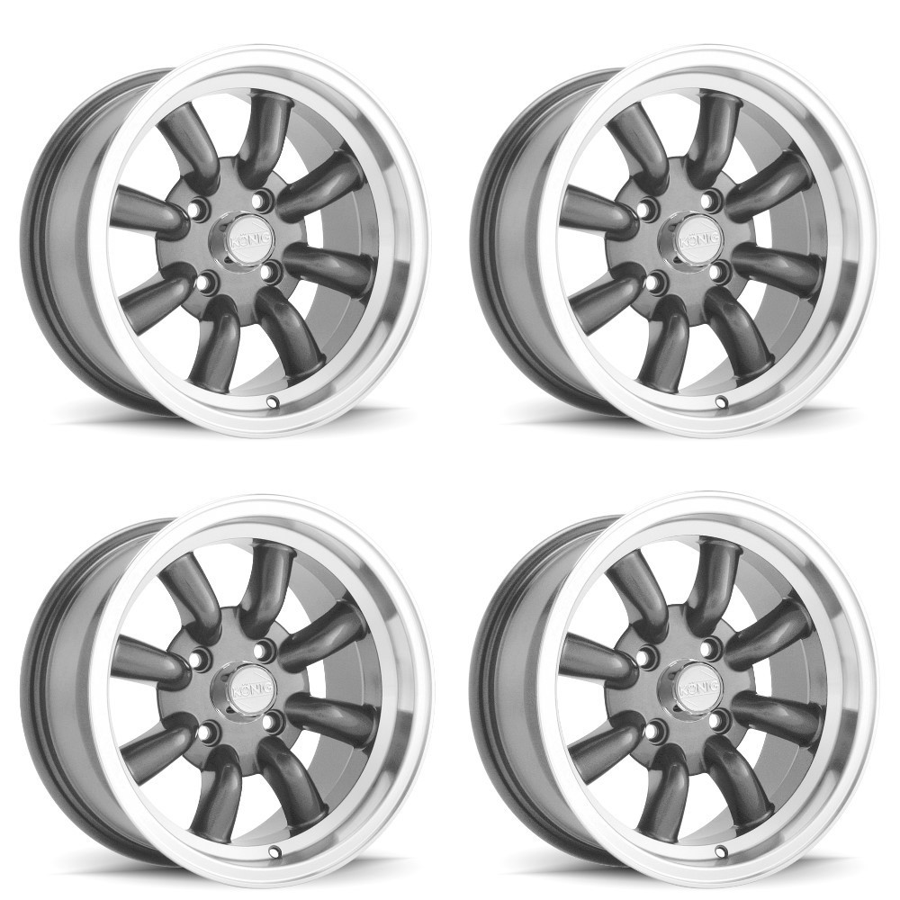 Set 4 15" Konig 35A Rewind Graphite Machined Lip 15x7 Wheels 4x110 20mm Rims