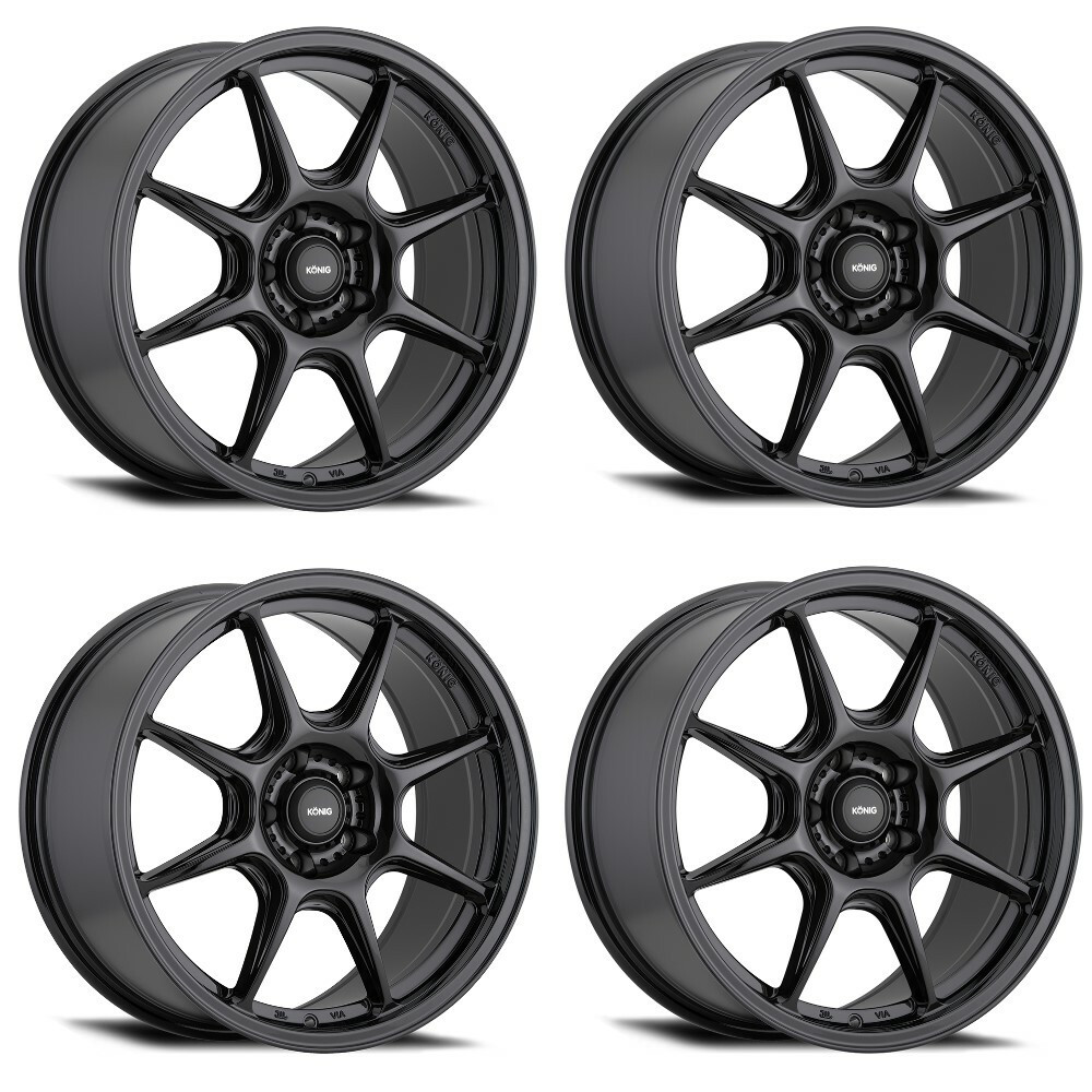 Set 4 18" Konig 102B Lockout Gloss Black 18x8.5 Wheels 5x112 43mm Street Rims