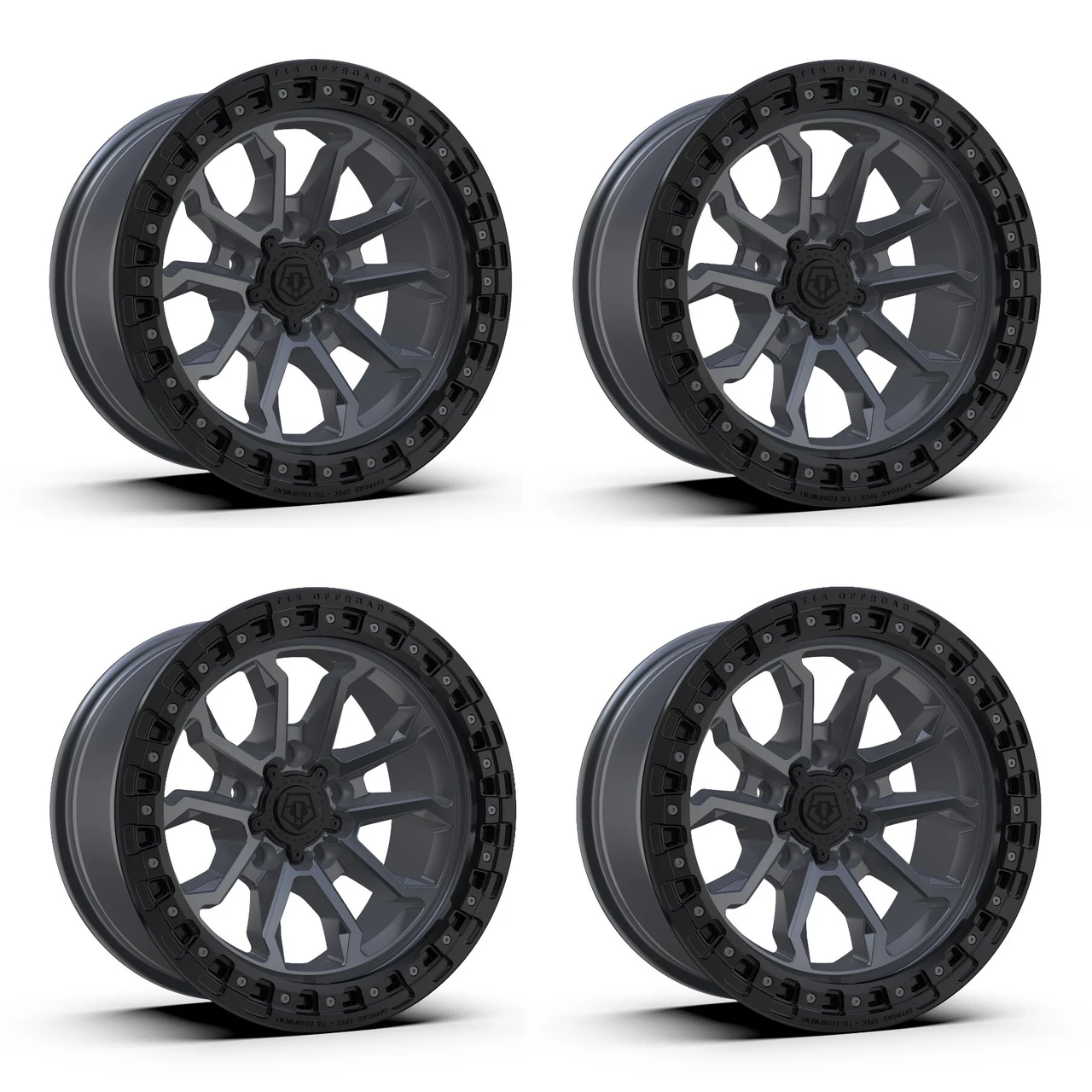 Set 4 17" TIS 556AB Anthracite Black Ring Wheels 17x9 5x5.5 (5x139.7) -12mm Rims Offroad Truck Wheels