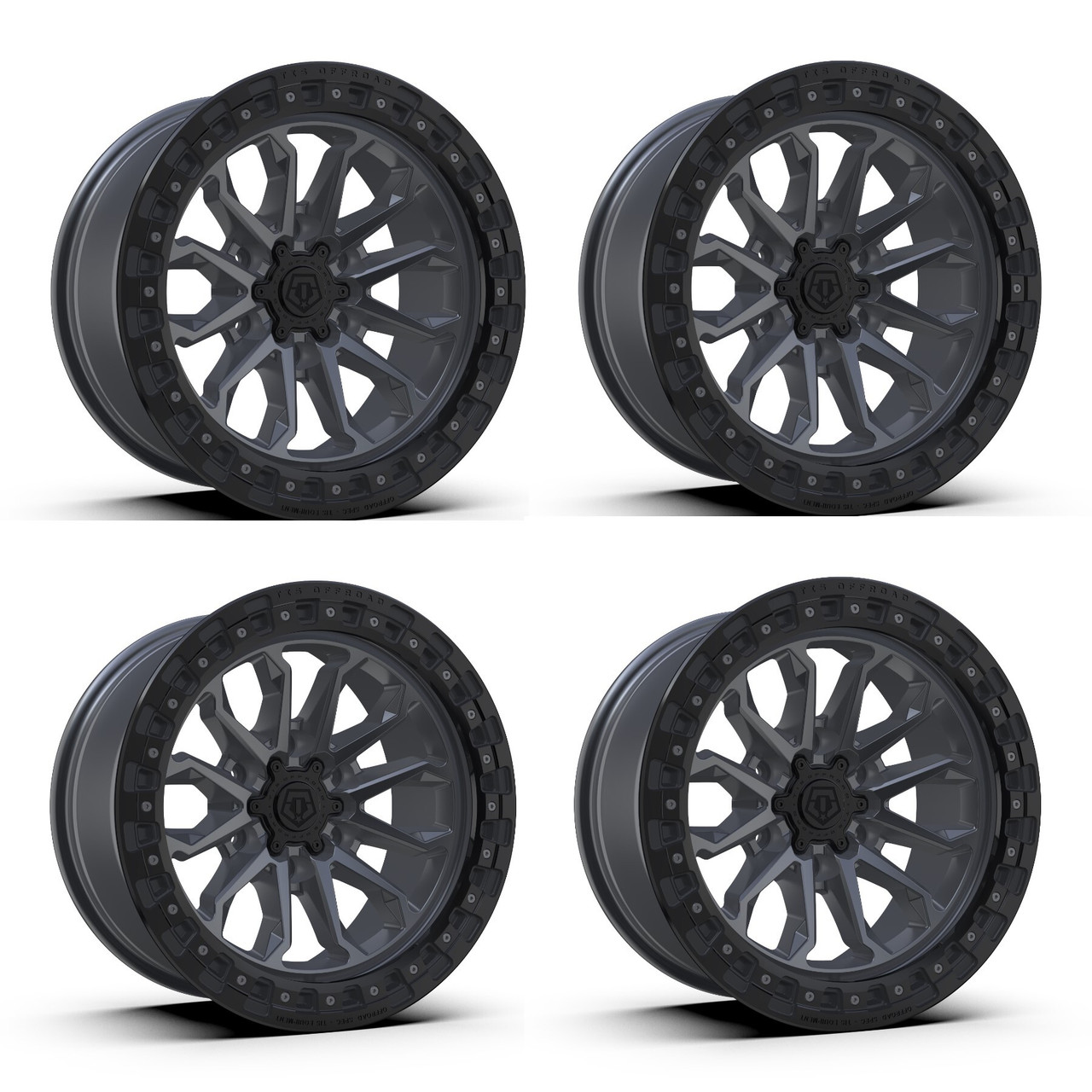 Set 4 20" TIS 556AB Anthracite Black Ring Wheels 20x10 8x6.5 (8x165.1) -20mm Rims Offroad Truck Wheels