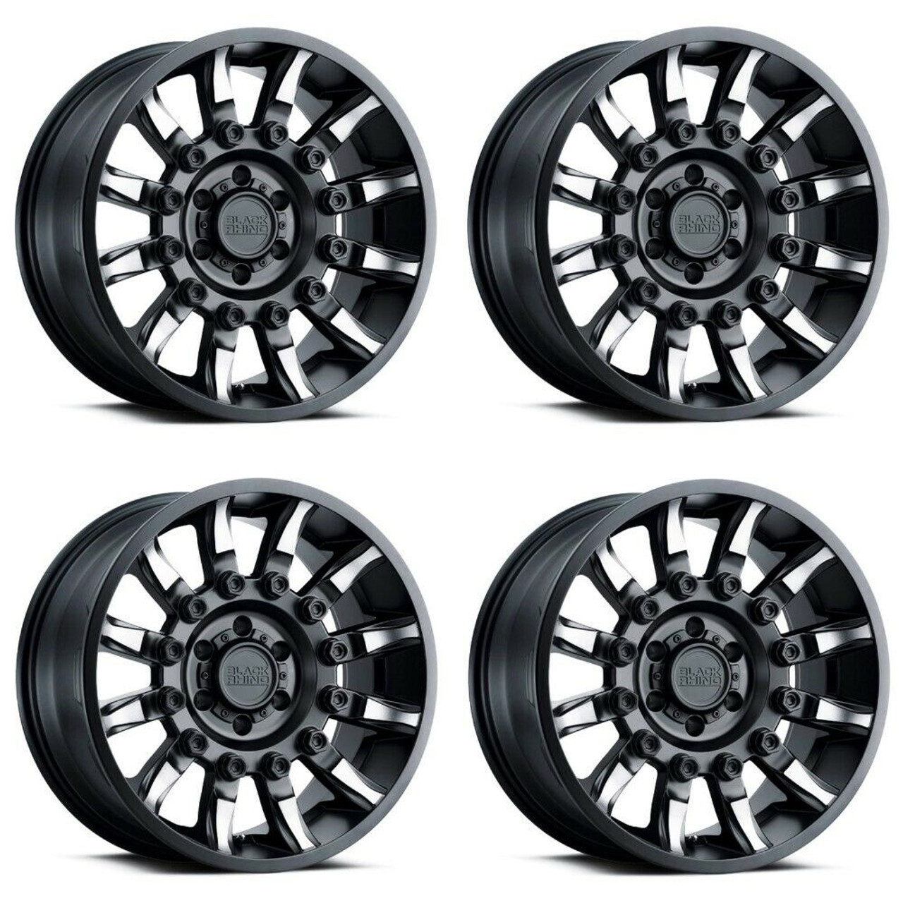 Set 4 Black Rhino Mission 20x9 5x5.5 Black Machined Tinted Spokes Wheels 20" 2mm