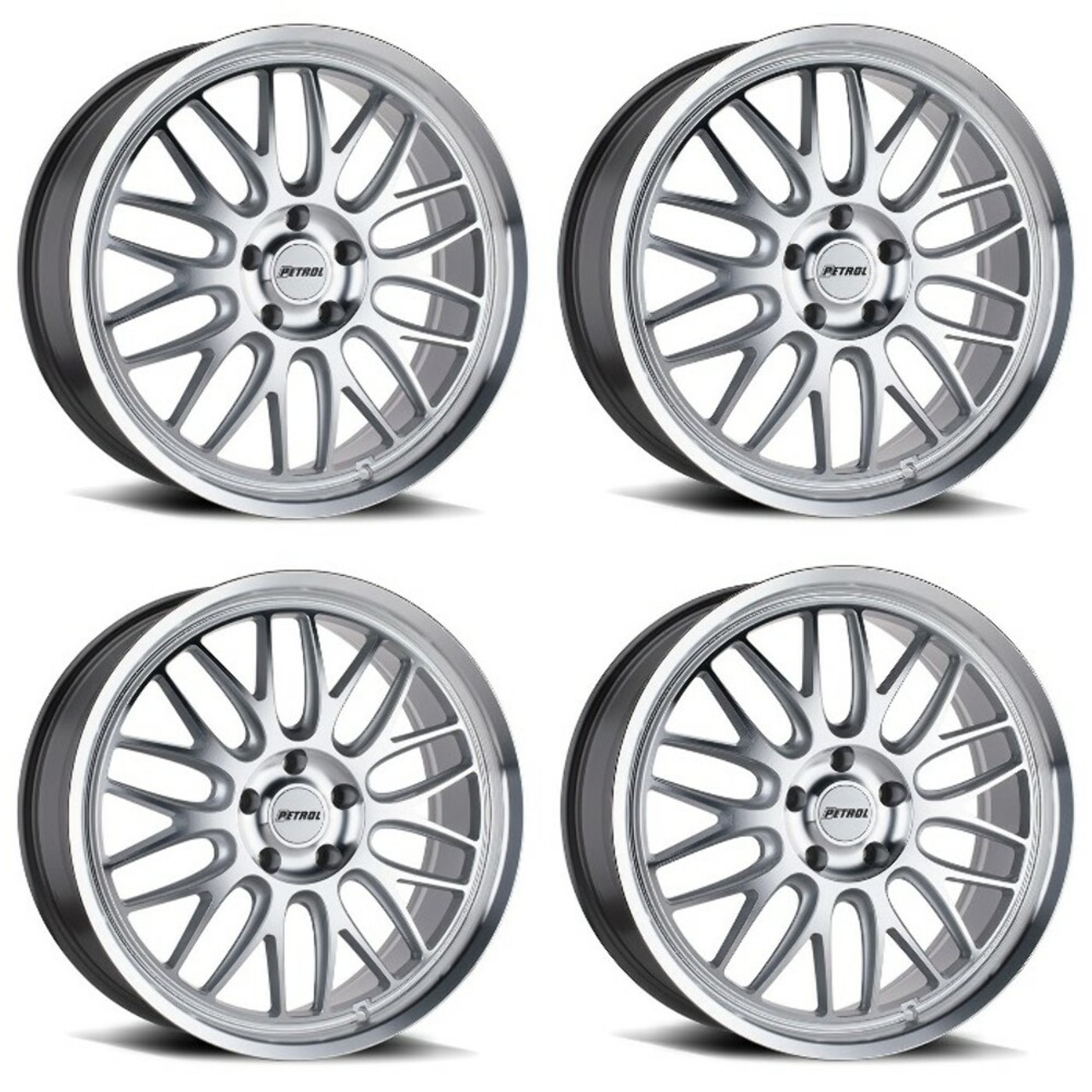 Set 4 Petrol P4C 20x8.5 5x120 Silver W/ Machined Face & Lip Wheels 20" 35mm Rims