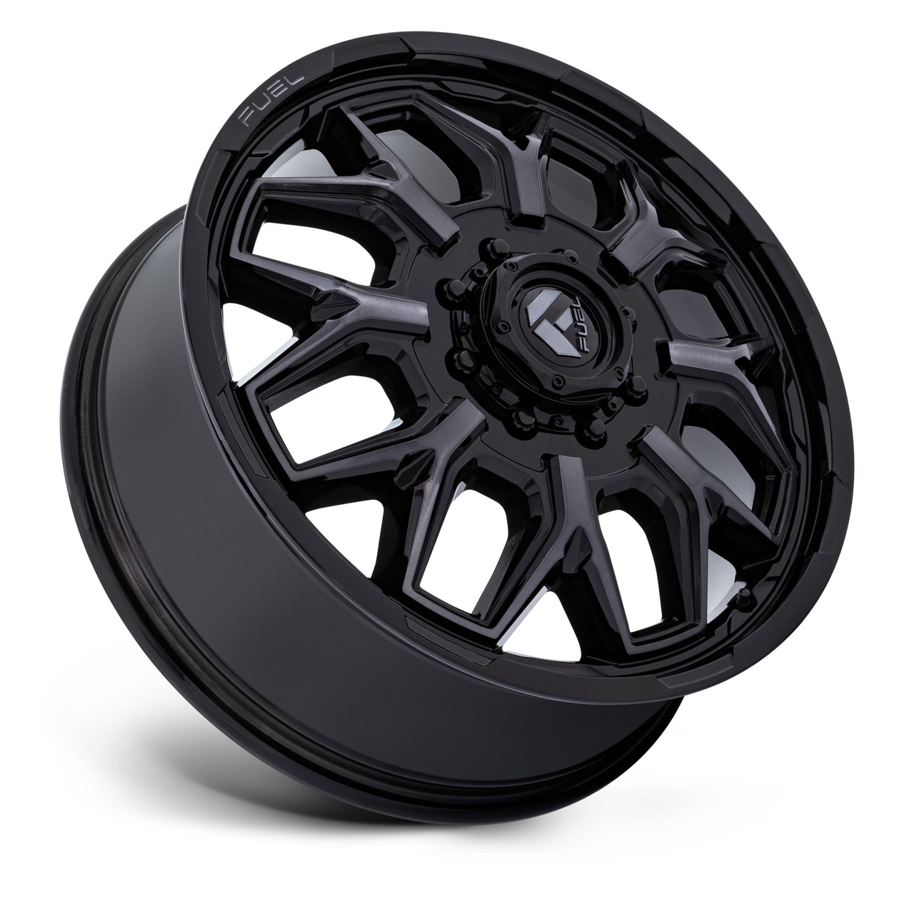 22" Fuel D875 Flux Dually Gloss Black Brush FC Gray DDT 22x8.25 8x6.5 104mm Rim