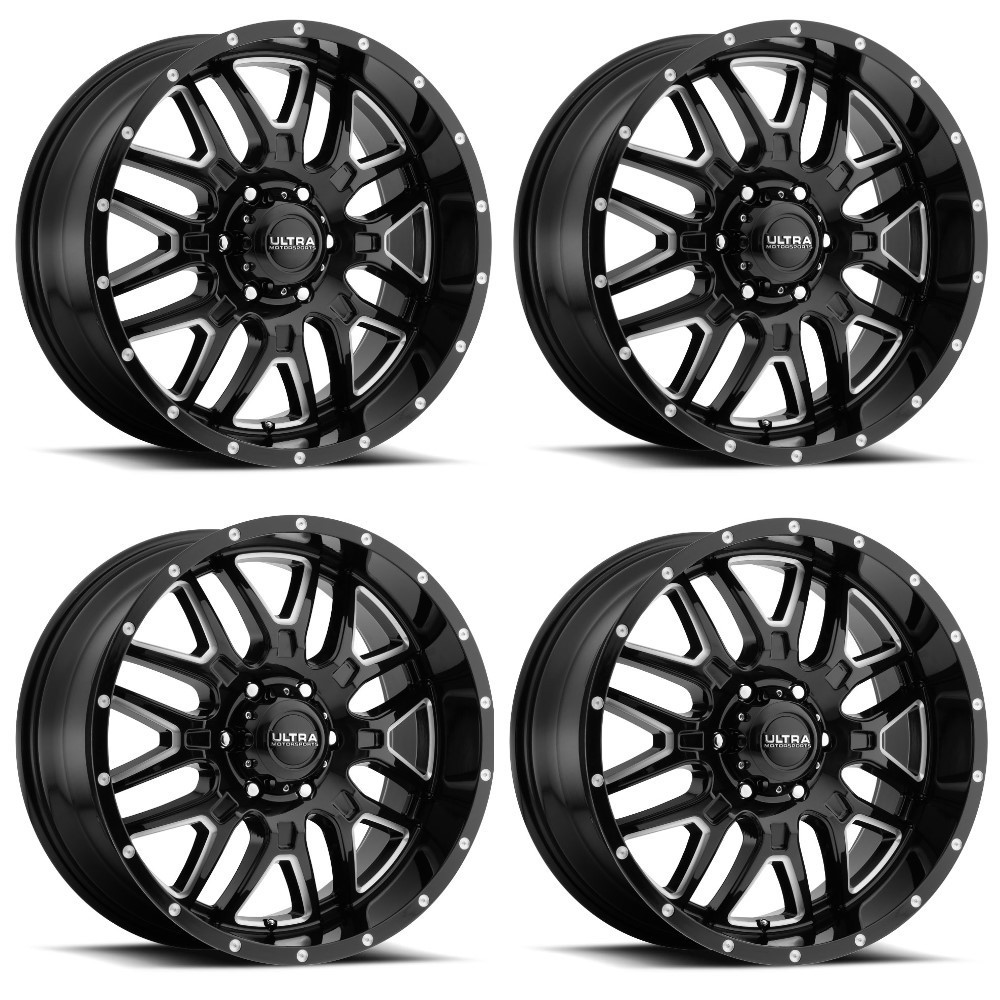 Set 4 18" Ultra 203BM Hunter Gloss Black Milled 18x9 6x5.5 -12mm Truck SUV Rims