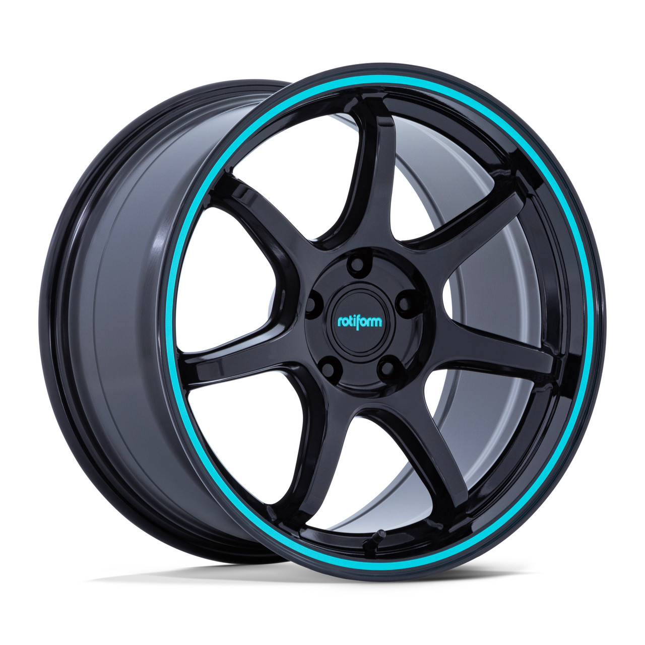 19" Rotiform RC208 BPU 19x8.5 5x100 35mm Gloss Black Teal Stripe Sedan Coupe Rim Car Wheel