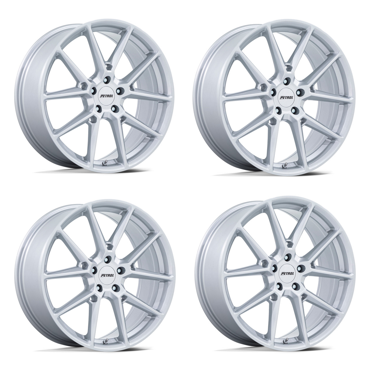 Set 4 18" Petrol PE002 P1E 18x8 5x4.25 40mm Gloss Silver Wheels Sedan Coupe Rims