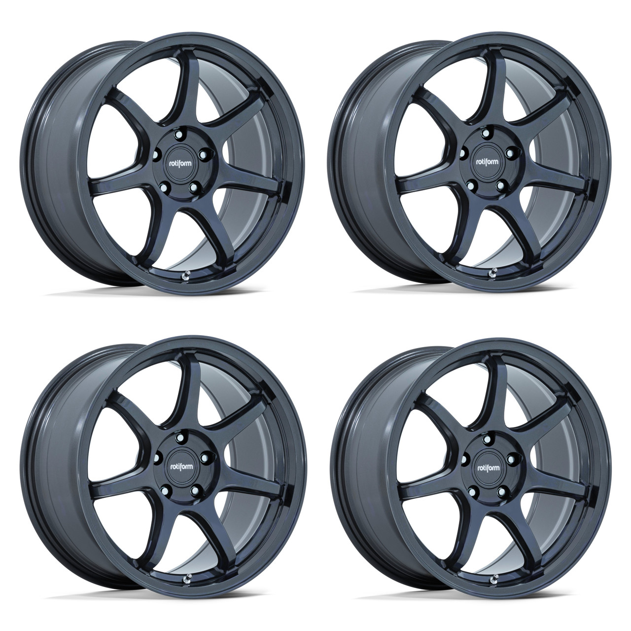 Set 4 18" Rotiform RC208 BPU 18x8.5 5x4.5 45mm Gloss Black Teal Stripe Wheels
