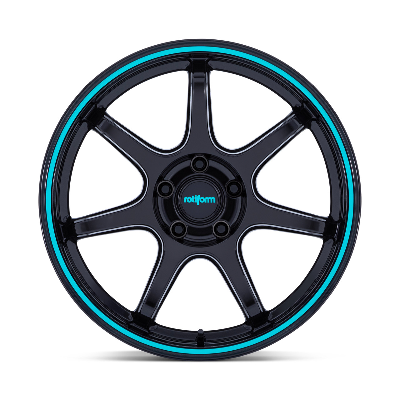 Set 4 18" Rotiform RC208 BPU 18x9.5 5x4.5 25mm Gloss Black Teal Stripe Wheels