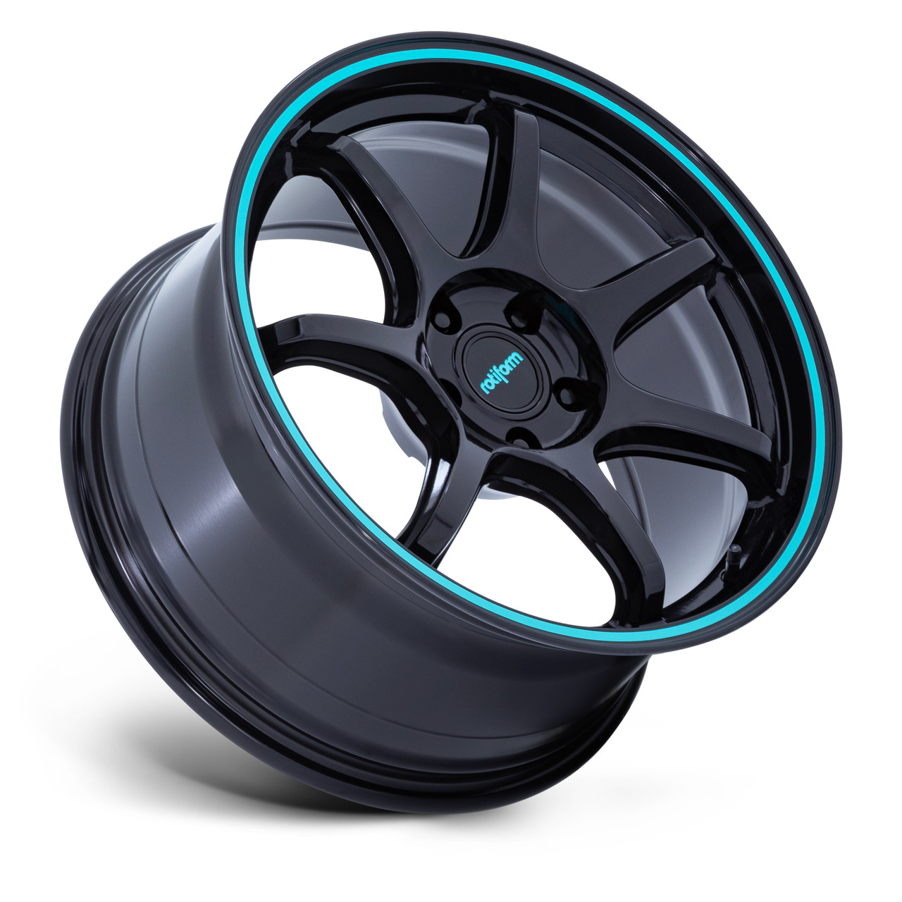 Set 4 19" Rotiform RC208 BPU 19x9.5 5x4.5 20mm Gloss Black Teal Stripe Wheels