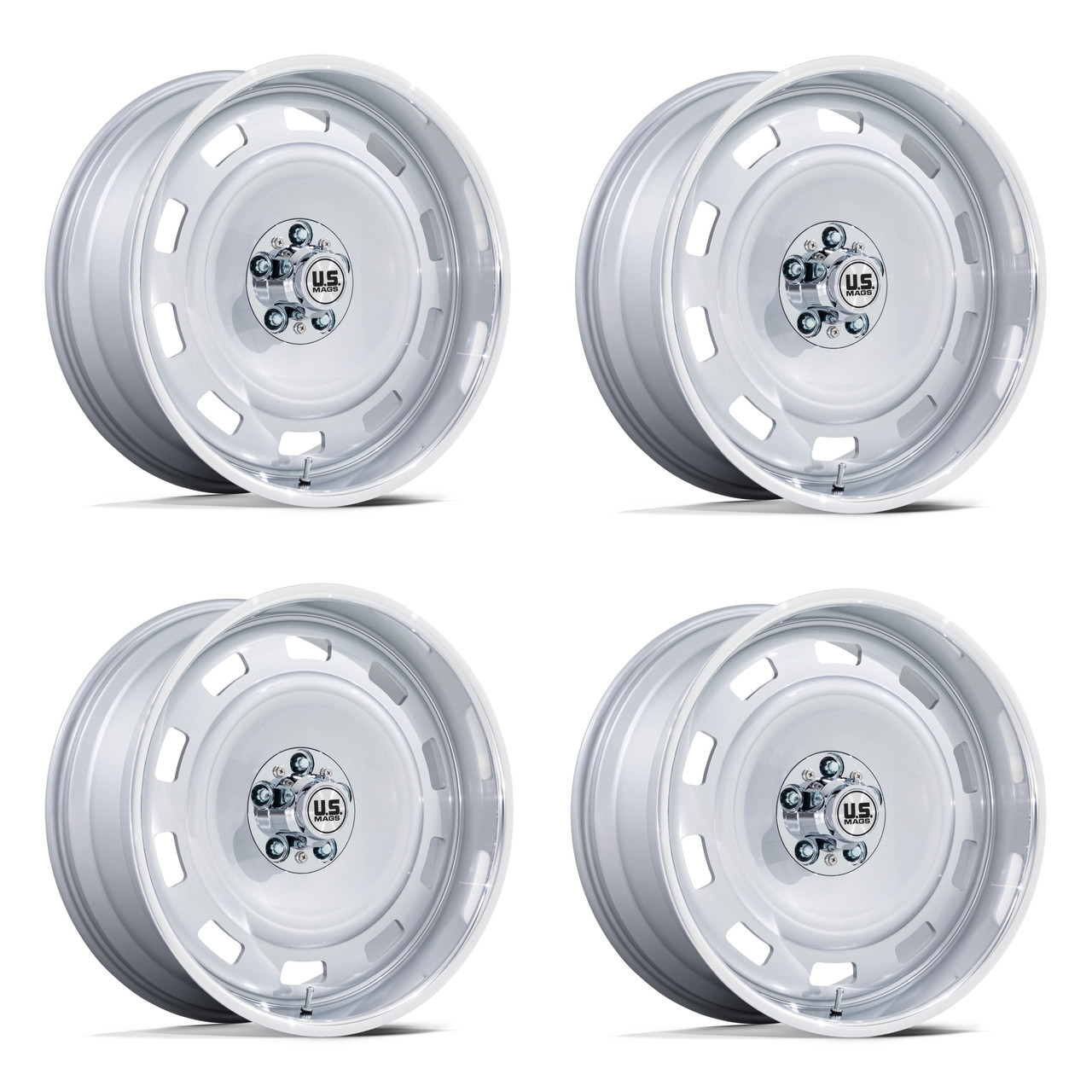 Set 4 17" US Mag UC143 Scottsdale 17x9 5x5 -12mm Silver Diamond Cut Lip Wheels
