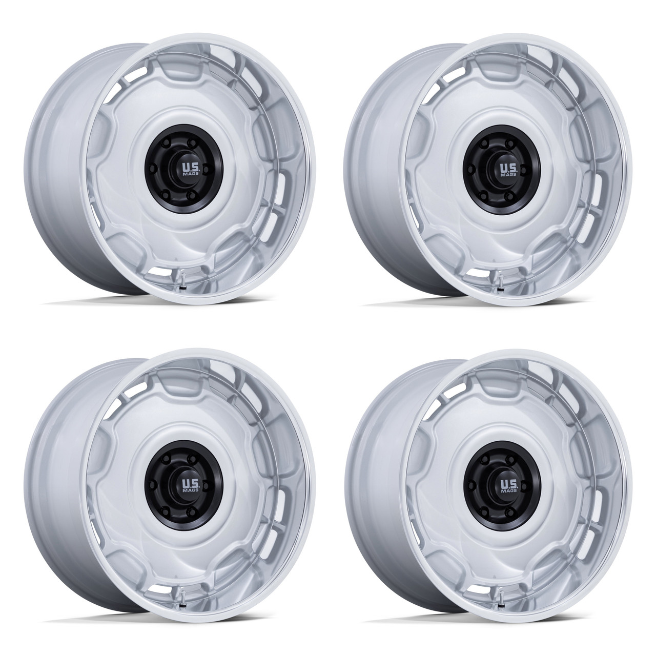 Set 4 20" US Mag UC146 Arlington Silver M-Blk Center Dc-Lip 20x10 5x5 6mm Wheels Rims