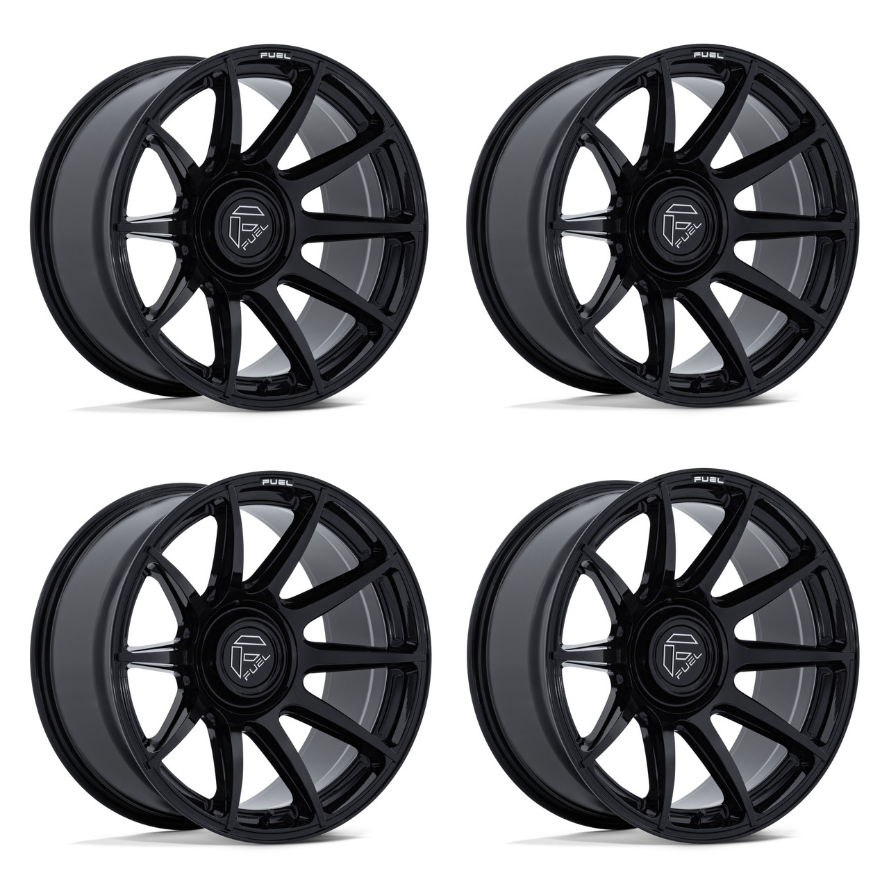 Set 4 20" Fuel FC906 Halo Gloss Black 20x10 Wheels 5x5 5x5.5 -18mm Offroad Rims Lifted Truck Wheels