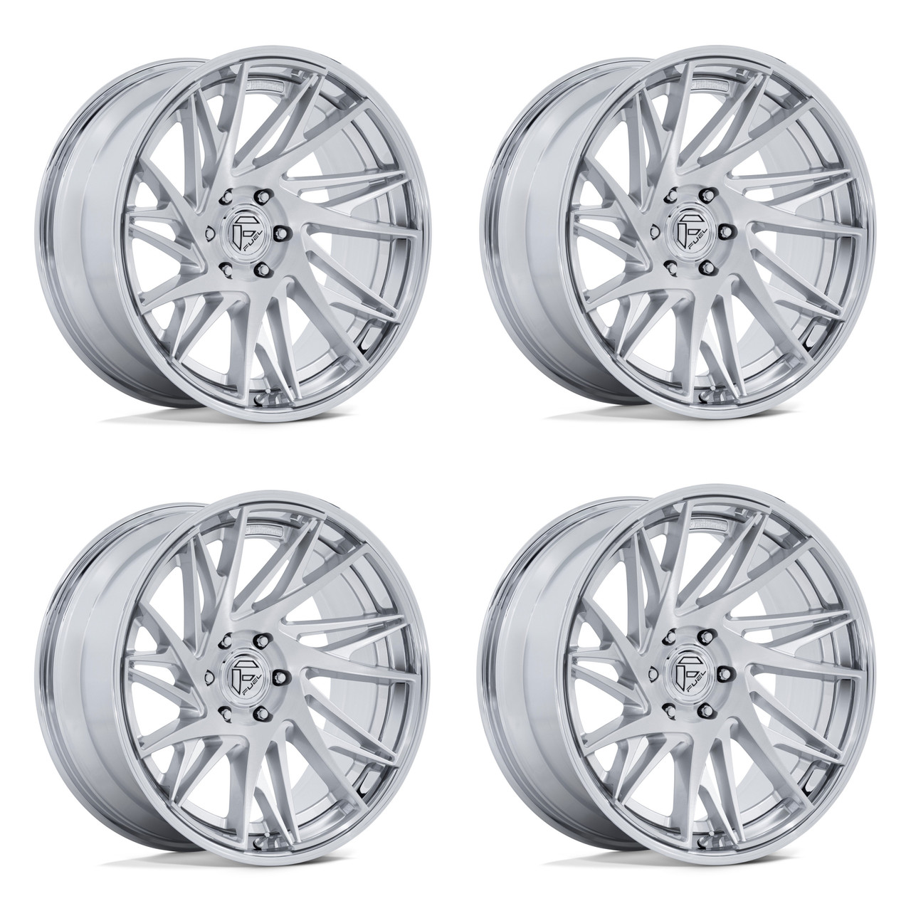 Set 4 22" Fuel FC405 Dynamo Gloss Silver Brushed Chrome Lip 22x10 6x5.5 -18mm Rims Lifted Offroad Truck SUV Wheels