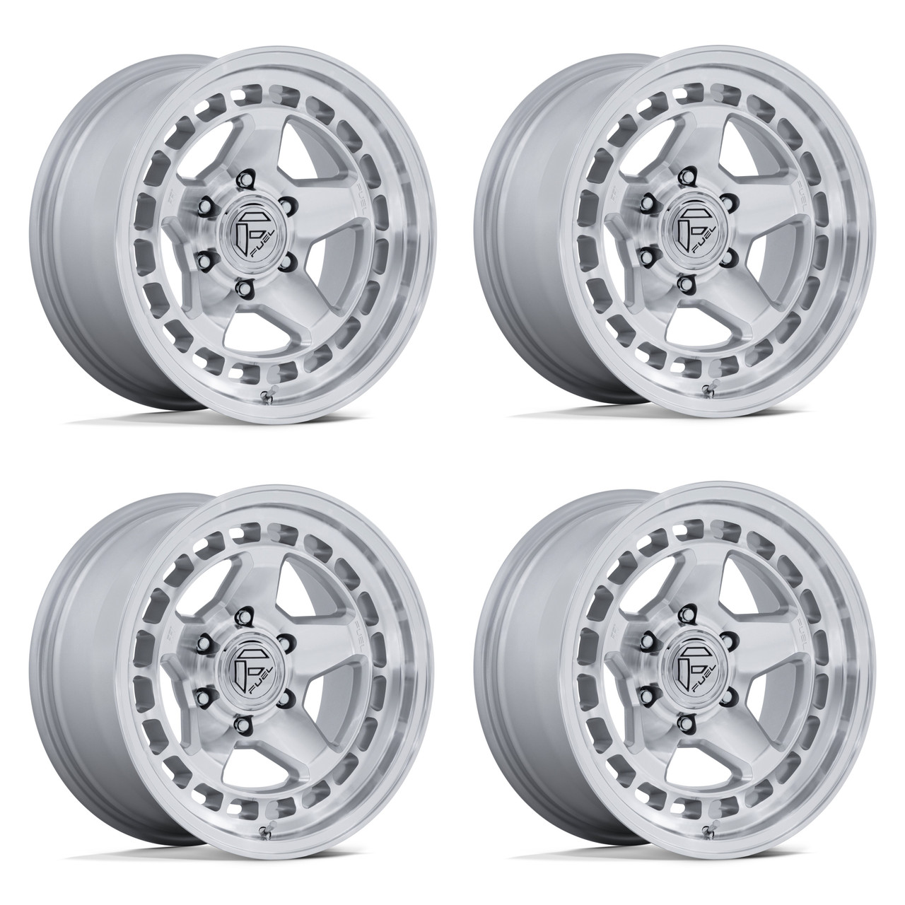 Set 4 17" Fuel FC894 Core Hyper Silver Machined Face 17x8.5 Wheels 5x5 25mm Rims Offroad Truck Wheels