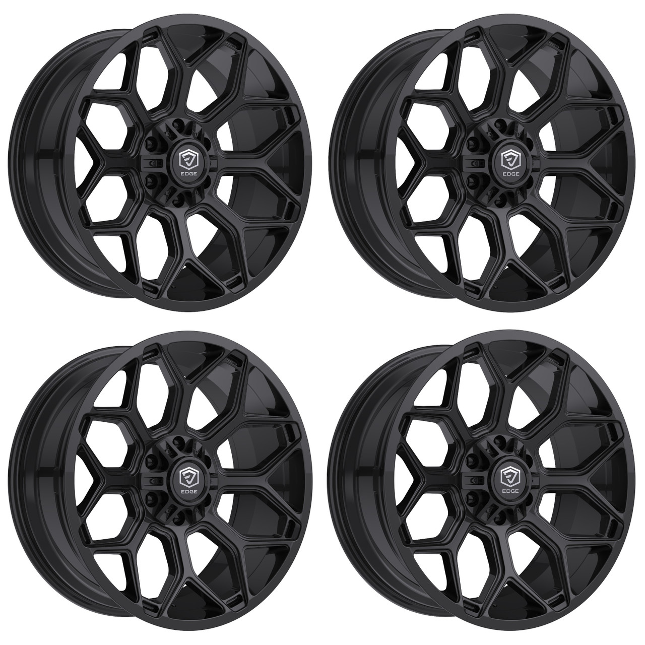 Set 4 20" Edge Off Road 302B Gloss Black Wheels 20x9 5x5 5x5.5 0mm Truck Rims