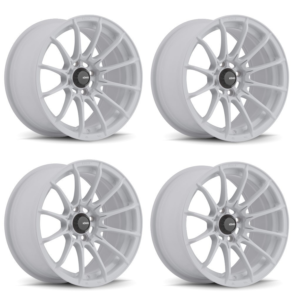 Set 4 15" Konig 39W Dial In Gloss White 15x7 Wheels 4x100 35mm Racing Street Rims